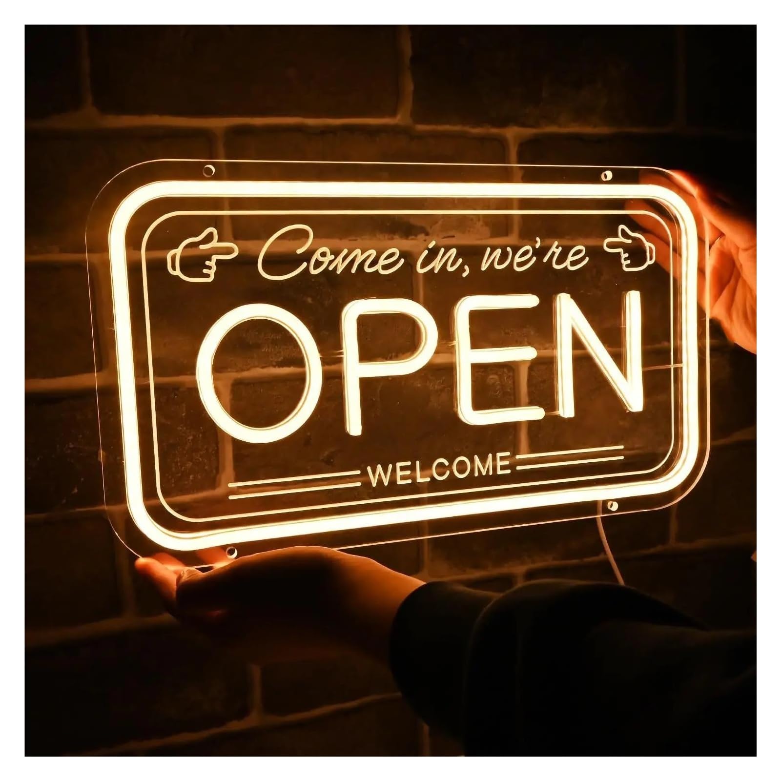Hanging Art Neon Signs Come In, We're Open Neon Sign LED Light Dimmable For Bar Pub Cafe Restaurant Barber Shop Beauty Salon Hotel Business Decor 40cmx23cm/15.75inx9.06in(Style 2)
