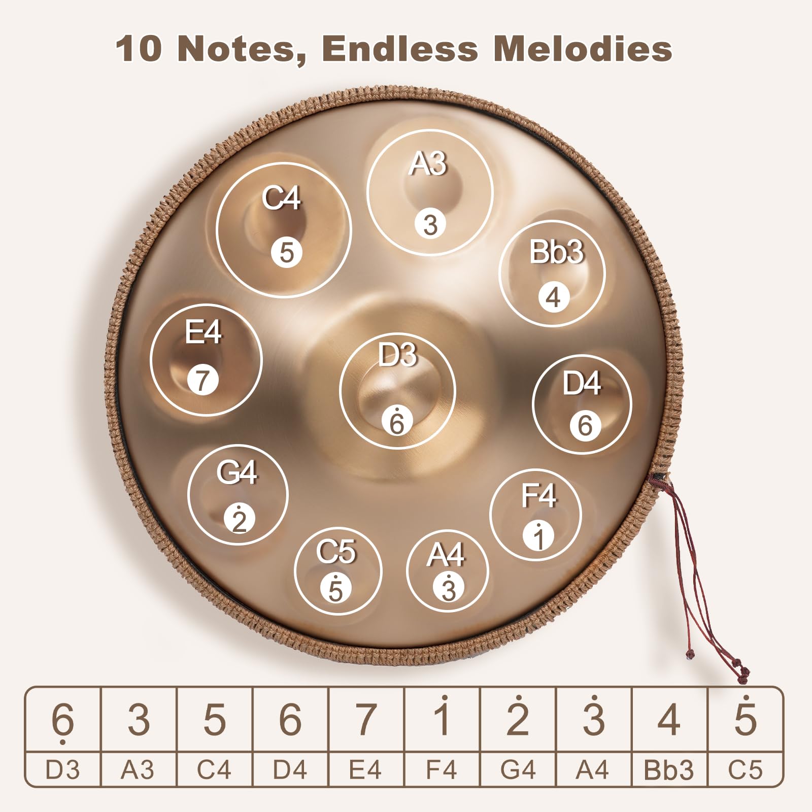 Amazon.com: 432Hz Handpan Drum with 10 Notes D Minor Kurd 22