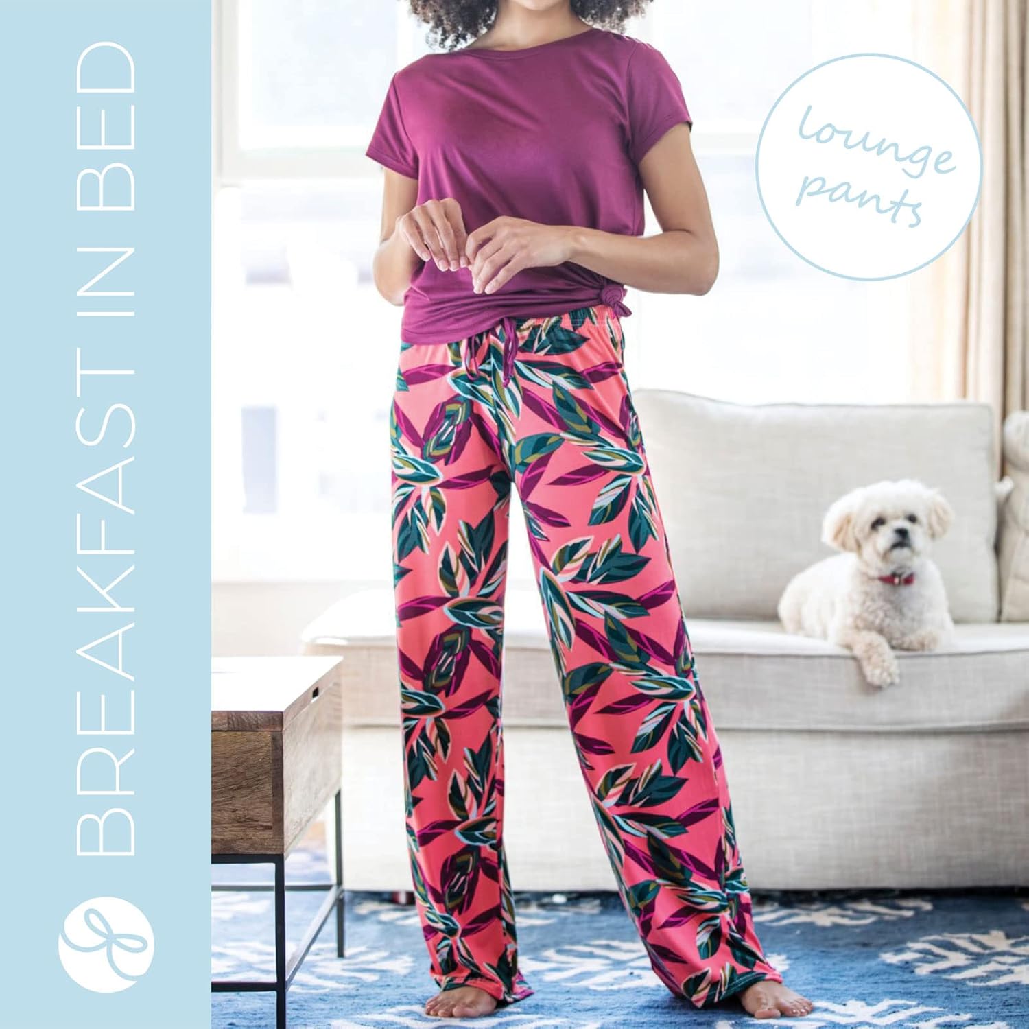 Hello Mello Signature Lounge Pants Womens Soft Pajama Bottoms Elastic Waistband Drawstring Tie - Image 2