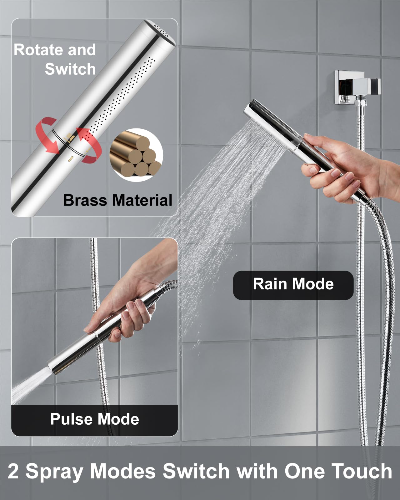 Systemy prysznicowe Bateria wannowa i prysznicowa Combo Polish Chrome 25 cm montaż ścienny deszczownica głowica prysznicowa z prysznicem ręcznym 2 w 1 i wylewką do wanny wodospadowej gruboziarnisty