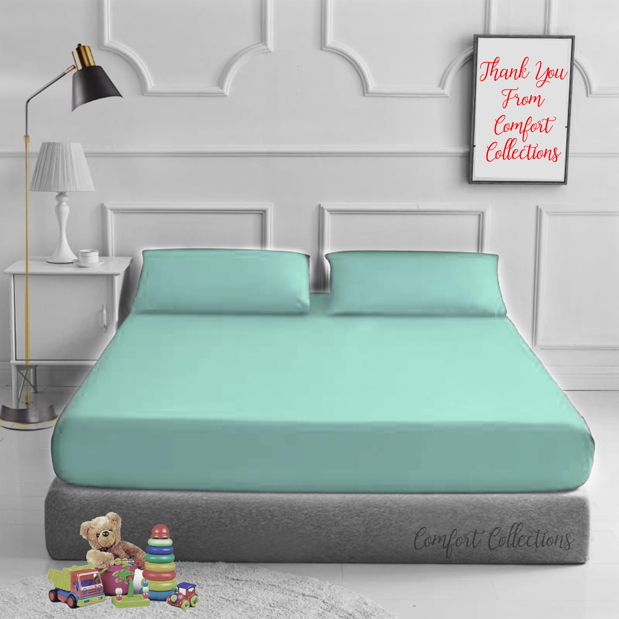 Comfort Collections Plain Dyed Easy Care Poly Cotton Flat and Fitted Sheet Set with Pillow Case Bedding Set (Mint Green, Single)