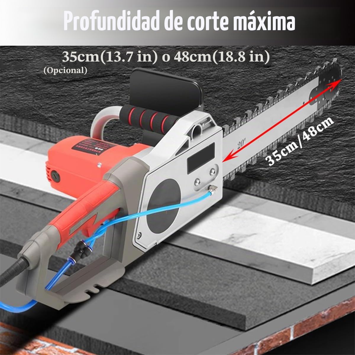 Motosierra eléctrica para muros, con profundidad de corte de 35/48 cm, equipo industrial para cortar hormigón con bomba de agua, 2 cadenas y 2 barras guía para granito, hormigón y piedra,48cm
