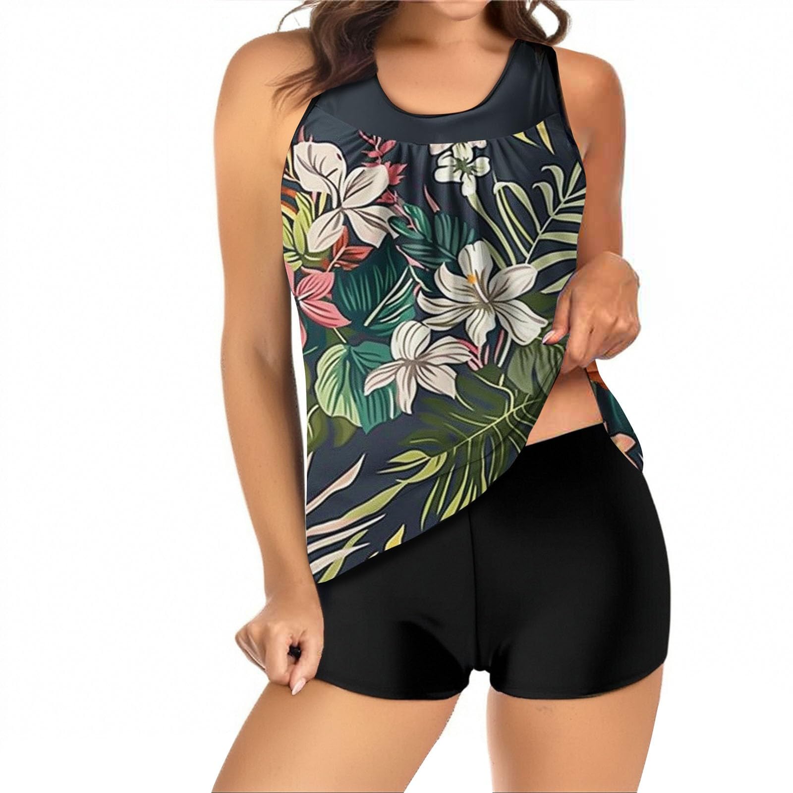 Muwodkdn Tankini Femme Deux Pièces Push-up – Col V Torsadé Rétro – Maillot Gainant Ventre Plat Avec Short – Style Vintage