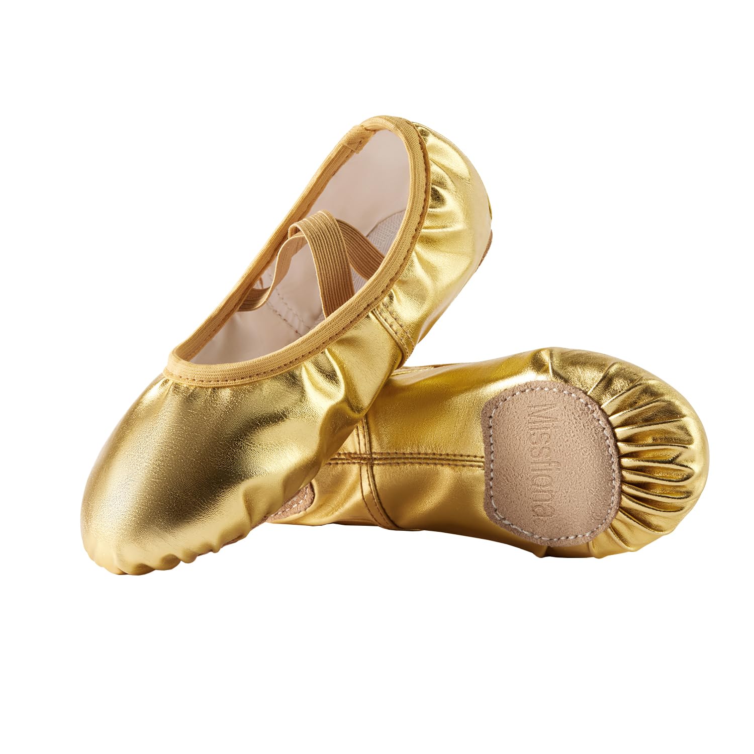 missfiona Ballet Shoes for Girls/Kids/Boys 3-10 | PU Leather with Elastic Straps | Beginner Dance Class & Recitals(2.5 Little Kid, Gold)