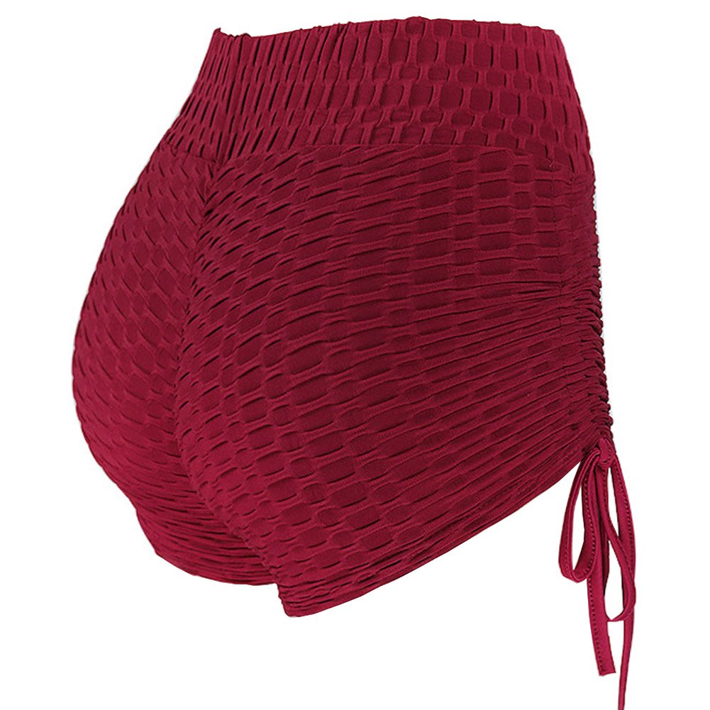 Women's Sport Fitness Gym Stretchy High Waisted Ruched Butt Lifting Workout Running Yoga Shorts (S, red)