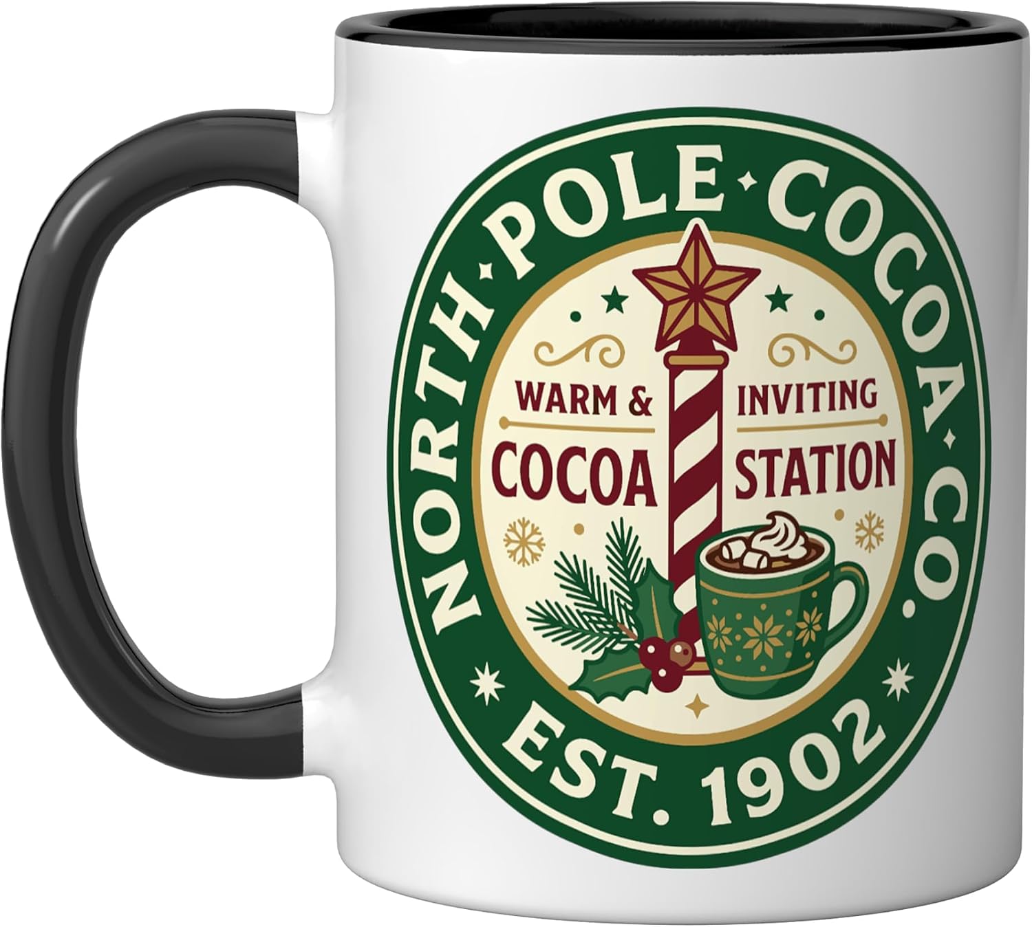 North Pole Cocoa Co. Est Holiday Hot Chocolate Christmas Ceramic Mug, White, 15oz image 4