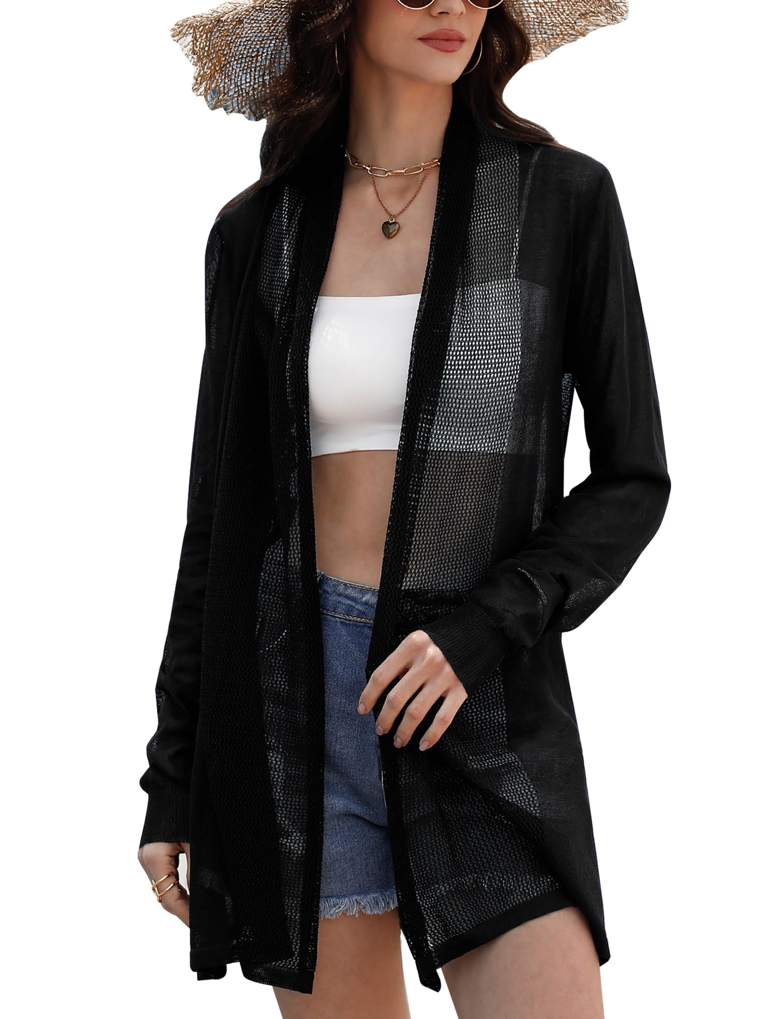 Gyabnw Cardigan Mujer Verano Largo, Abierta Frente Gasa Rebecas Largas, Chaqueta Punto Mujer Ligero