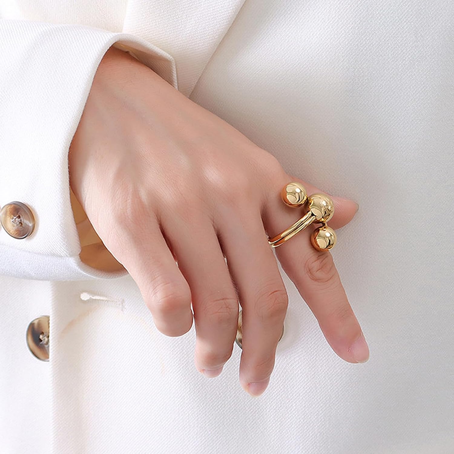 Ball Statement Ring for Women Gold Plated Layered 3 Round Balls Open Wrap Finger Rings Fashion Birthday Party Jewelry Gift - Image 3