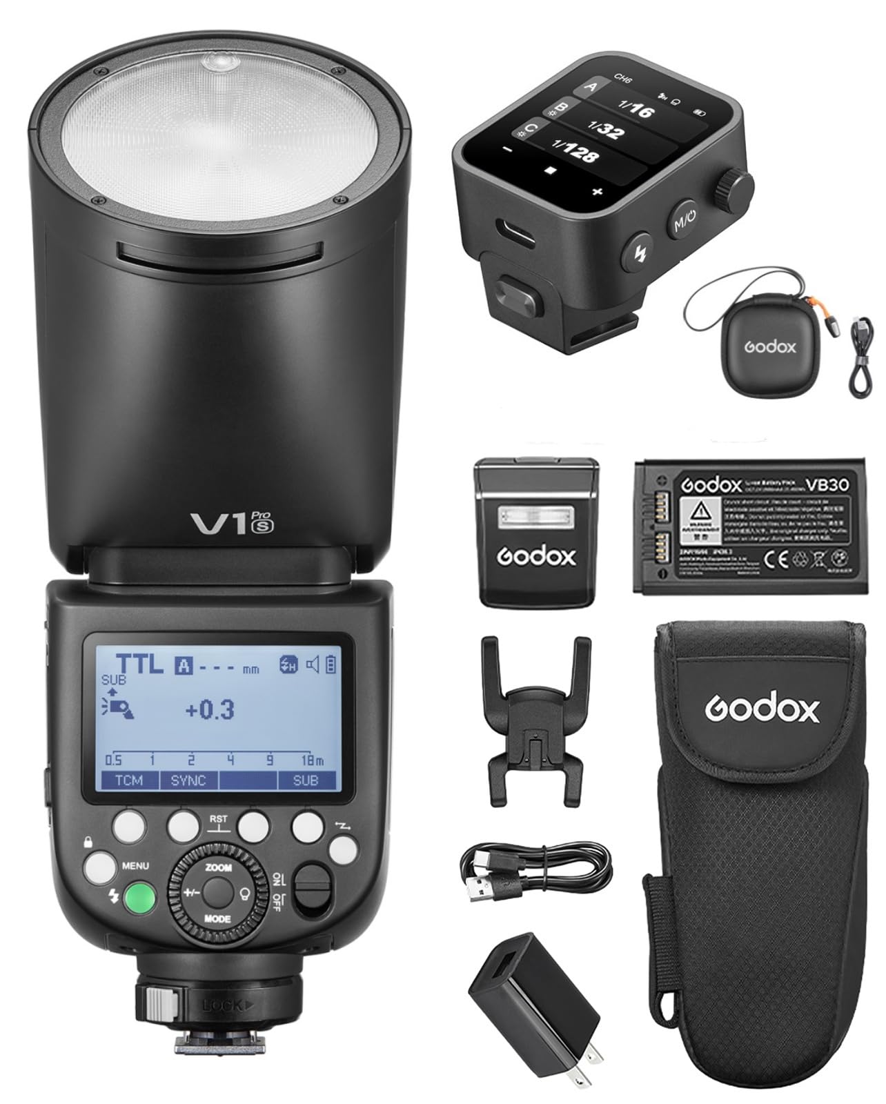 GODOX V1 Pro S Accesorio de Flash de Cabeza Redonda + Kit de cámara 3 en 1 para cámaras Sony