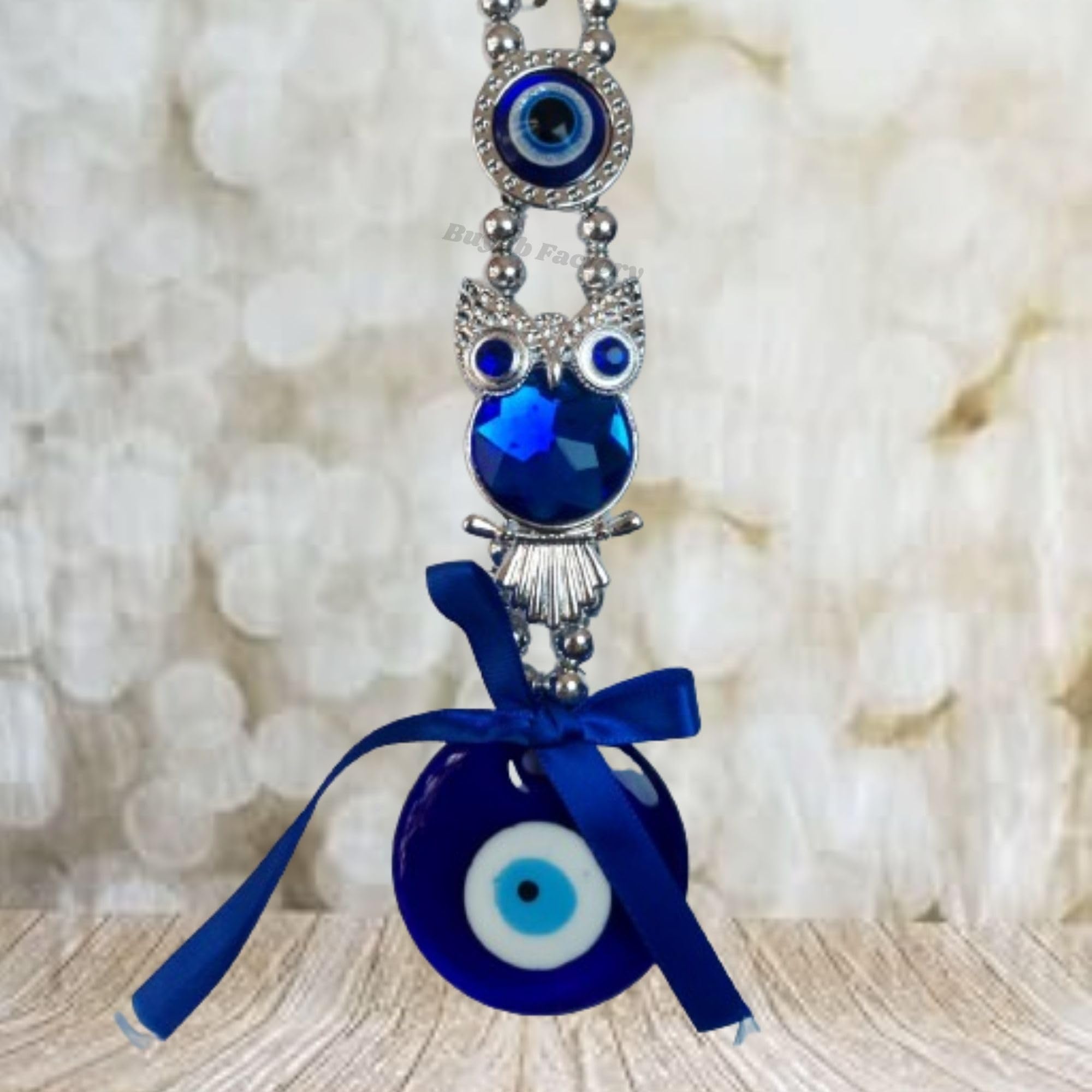 Nazar Battu Evil Eye Hanging Wall Decor Interior Accessories for The Home Good Fortune Vastu for Decoration and Prosperity- Wind Chime Bells (Silver and Blue)-image-26