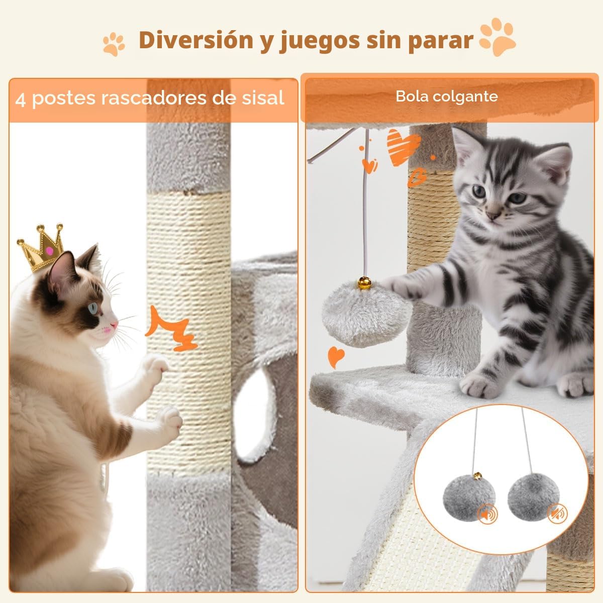 Taoqimiao Rascador para Gatos, 98cm Arbol Rascador para Gatos Cat Tree com 1 Plataformas, 1 Cuevas, Cesta, MS029SW Gris Claro