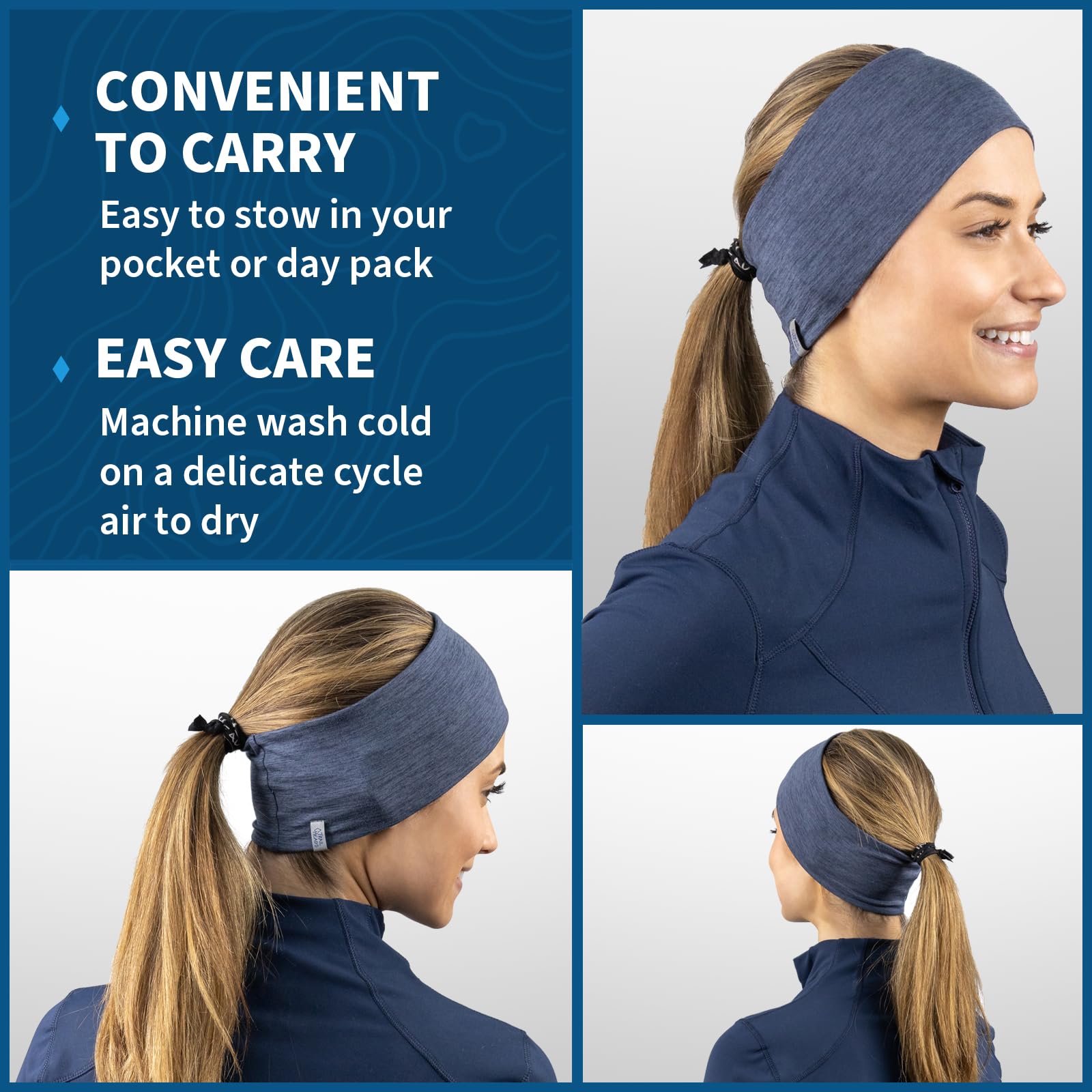 TrailHeads Women's Running Headband | Sports Headbands for Women - Heather Navy