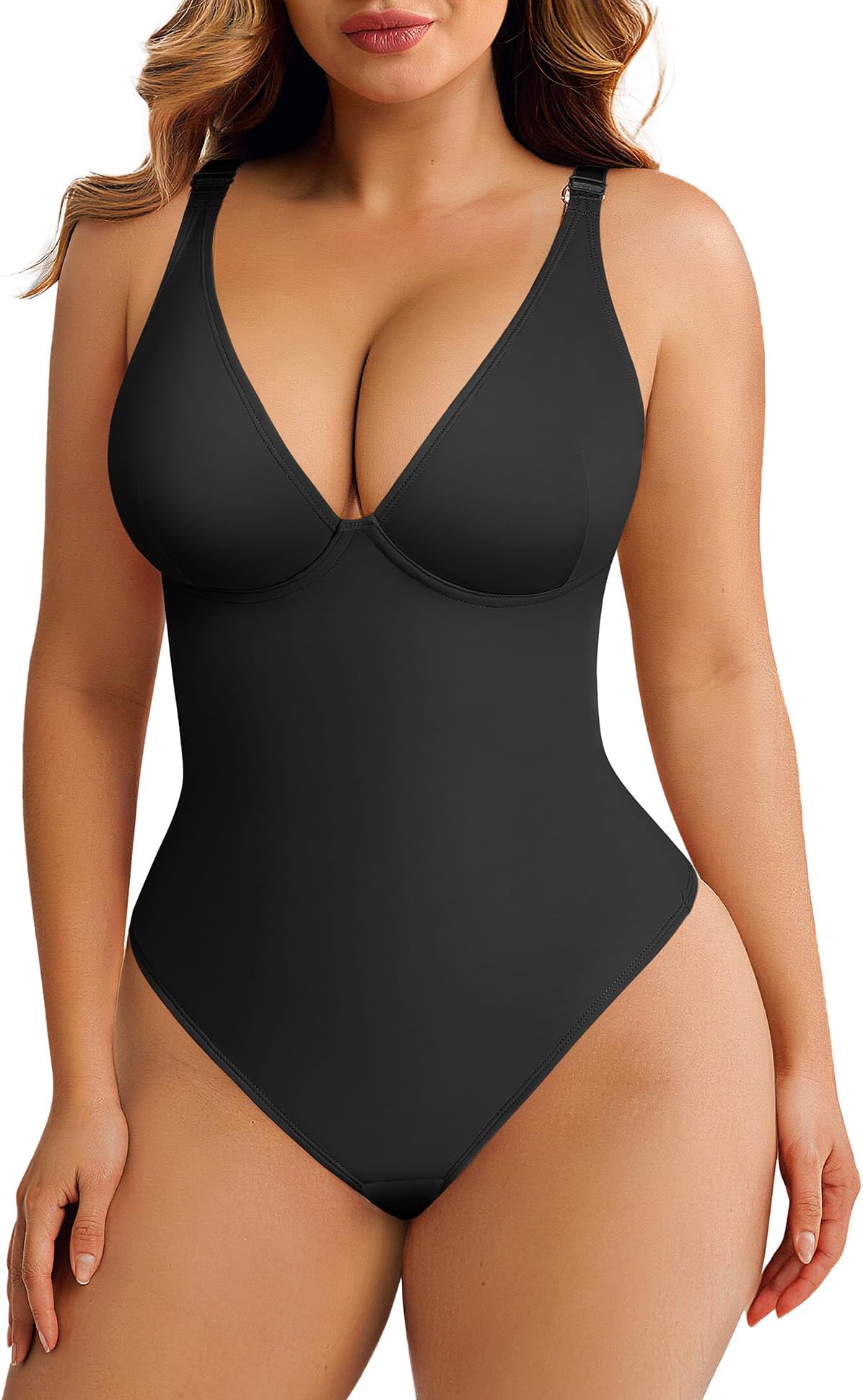 Shapewear Bodysuits for Women Tummy Control Body Suits Deep V Neck Thong Body Shaper