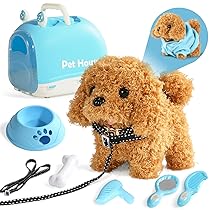 TONZE Cagnolino che Abbaia e Cammina Giochi Bambini 2 3 4 Anni Cane Giocattolo che Cammina e Abbaia Regalo Bambina 2 3 4 Anni Peluche Cane Realistico Animali Giocattolo per Bambini