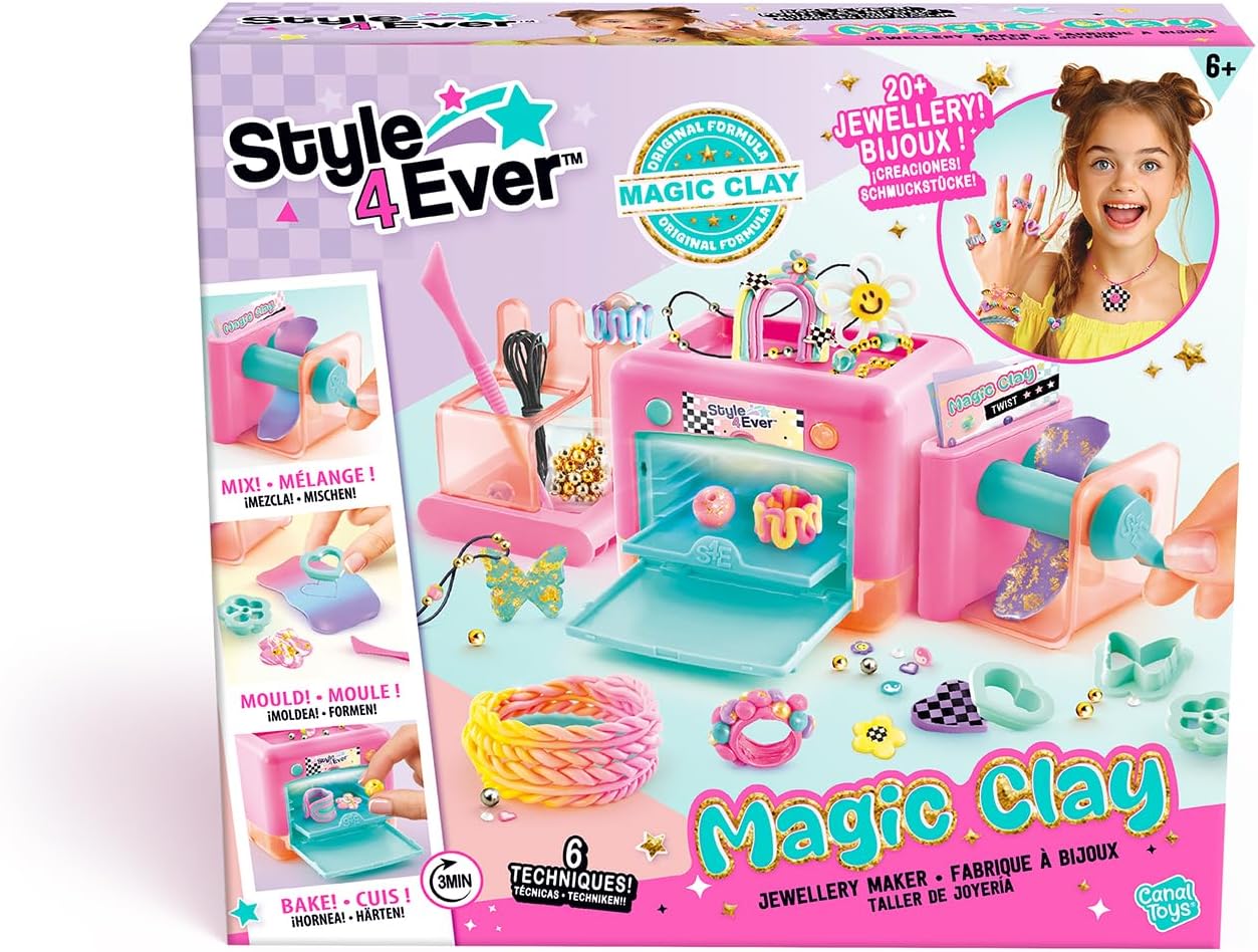 Style 4 Ever Magic Clay Jewellery Maker – DIY Quick-Curing Clay Jewellery Kit for Kids 8+ – Bake in Under 3 Minutes with Safe Oven, Gem Decorations, Create 20+ Pieces