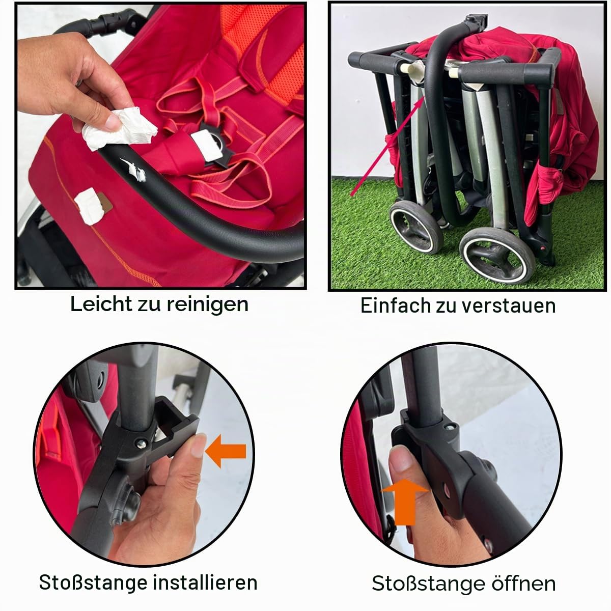 Kinderwagen-Zubehör, Stoßstange für GB Pockit+ / Cybex Libelle Kinderwagen – verstellbare Armlehne aus PU-Leder (große Größe)