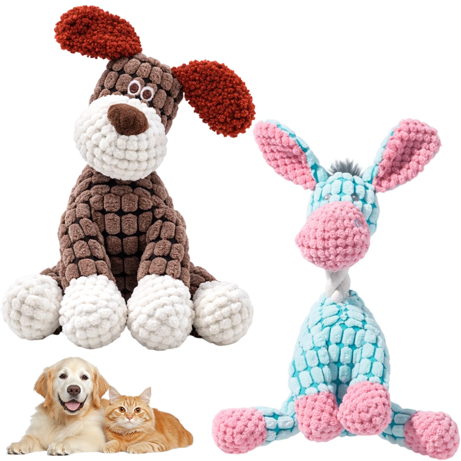 YREYBN Indestructible Dog Toys for Aggressive Chewers, Dog Squeaky Toy, Puppy Teething Toys, Indestructible Dog Toys for Large Dogs, Blue Donkey and Brown Dog Set