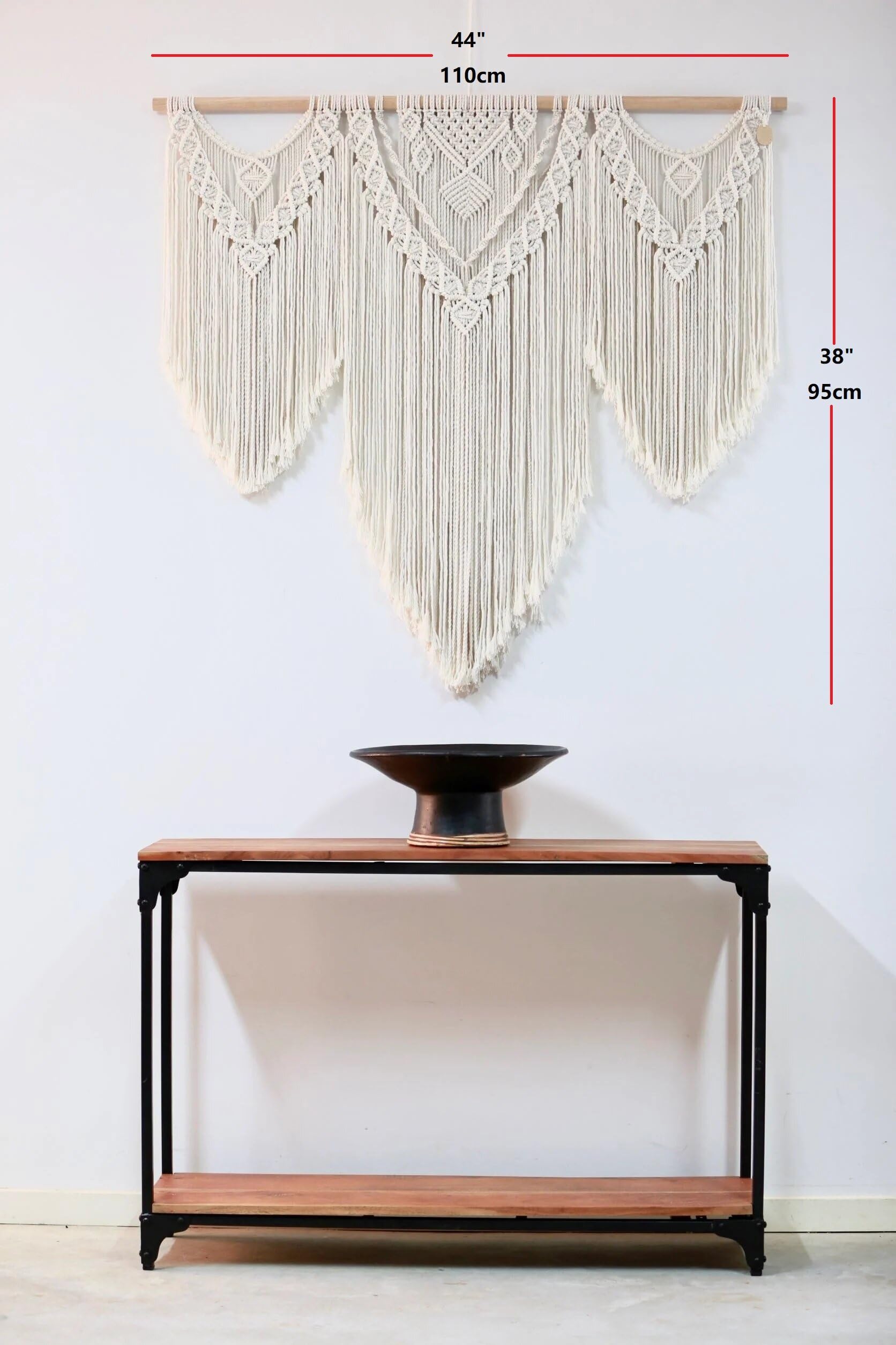 Macramé para colgar en la pared, grande, 44 x 38 pulgadas, decoración de pared para el hogar, tapiz geométrico tejido de algodón sobre cabecero, boda, balcón, dormitorio, sala de estar, 2