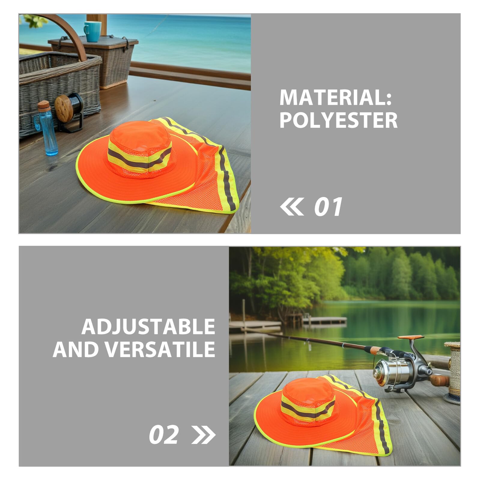 Sombrero de Pesca de ala Ancha 2 Piezas Naranja Unisex