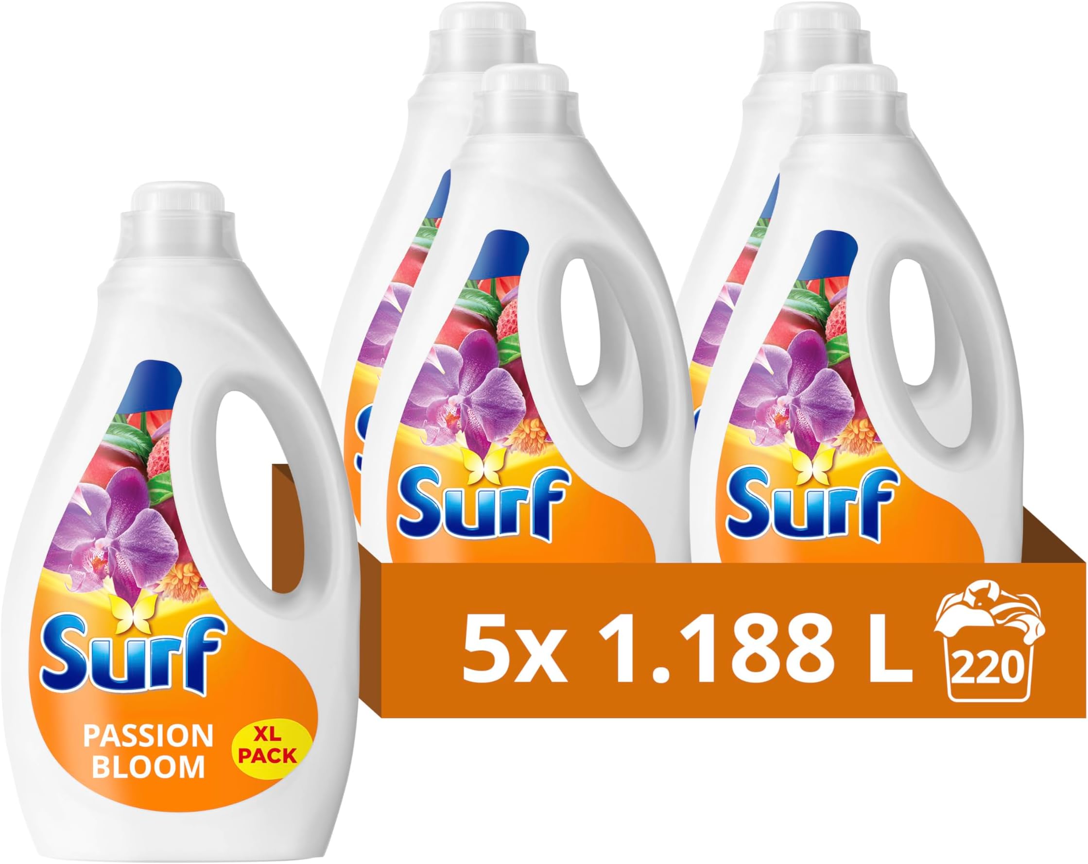 Passion Bloom Laundry Washing Liquid 220 washes with a joy-infused fragrance with natural essential oils lasting up to 12 hours in wear Detergent for brilliantly clean results (5x 1.188 L)