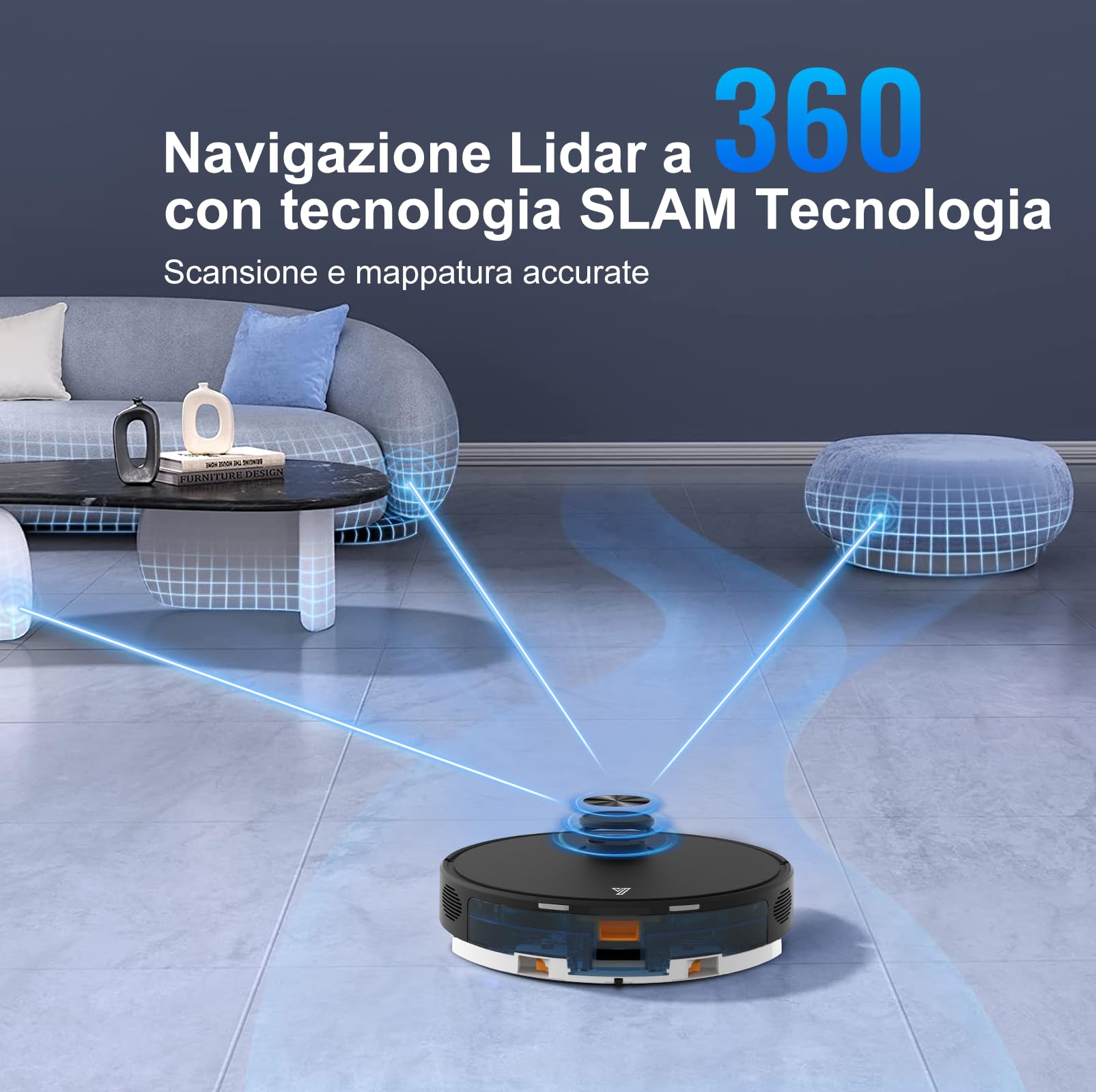 2025 Robot Aspirapolvere Lavapavimenti con Mappatura fino a 8000Pa Svuotamento Automatico Lidar Laser Pulizie Programmate, aree Riservate Pulizia Personalizzata WiFi/Alexa/App, peli Animali Domestici