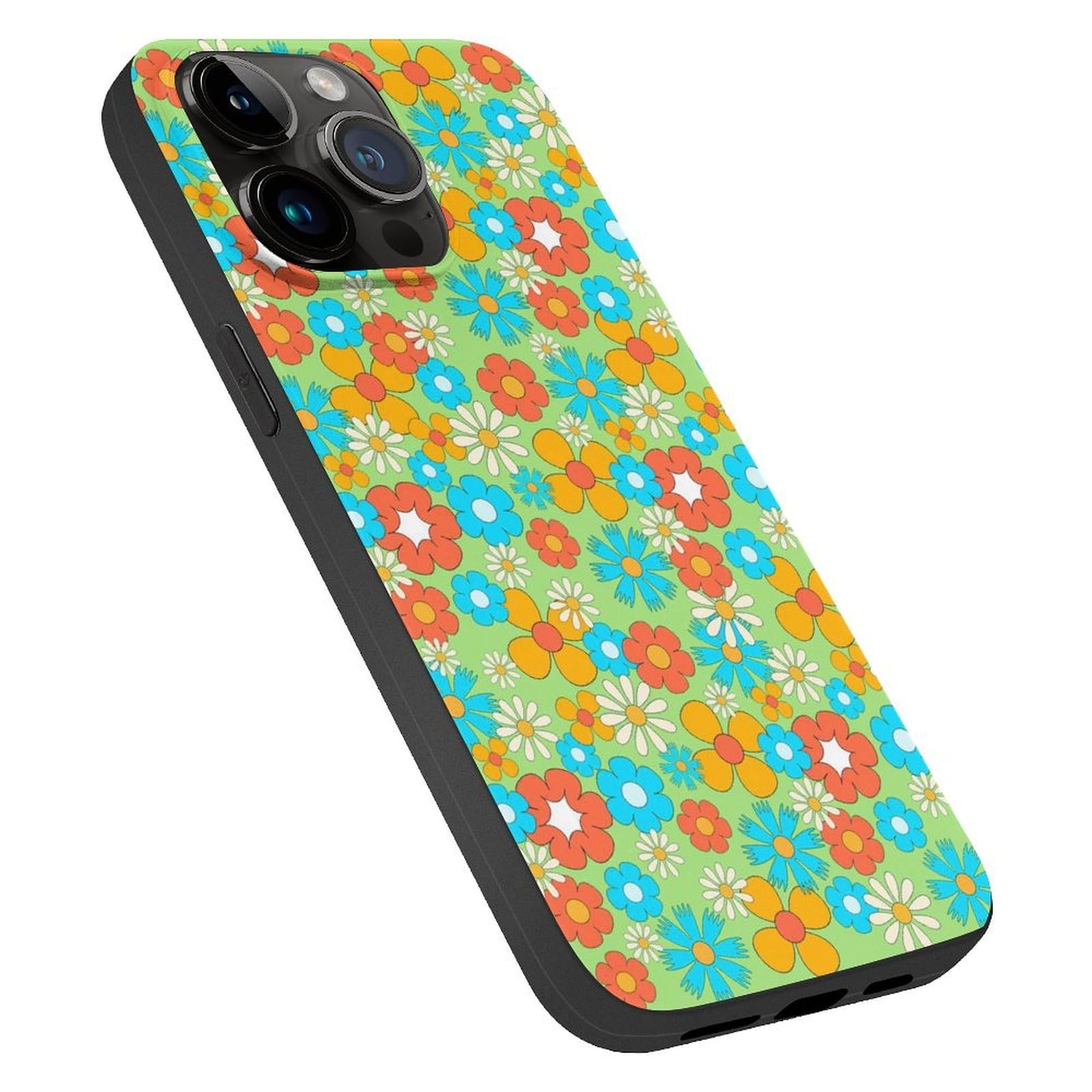 Amazon.co.jp: iphone 15 ケース 花 レトロ ミントグリーンの底 赤