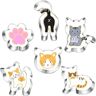 LUBTOSMN Kitty Cat Cookie Cutter Set-6 Piece-Cat Face, Kitty Butt, Kitty Cat Paw and 3 Cute Shapes Kitty Cat Body Cookie C...