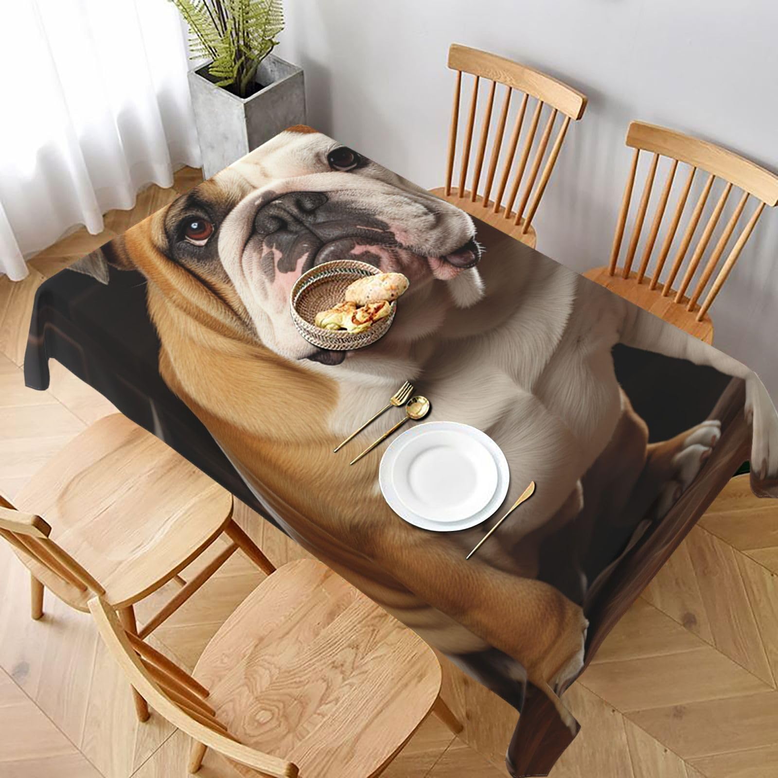 MXDLKSWPOH Table Cloths for Rectangle Tables 152x228 cm Waterproof Farmhouse Table Cloth English-Bulldog Tablecloths Washable Wrinkle Free Table Cover for Dining Table Weddings Events Party Buffet
