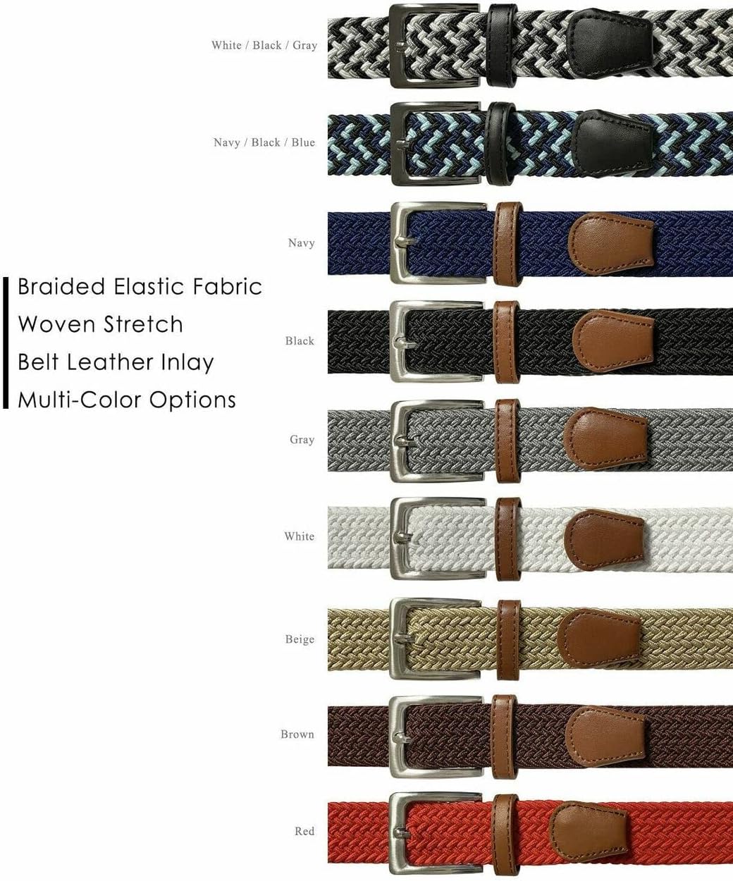 Braided Elastic Stretch Belt Casual Weave Canvas Fabric Woven Golf Belt 1-3/8" Wide - Image 6