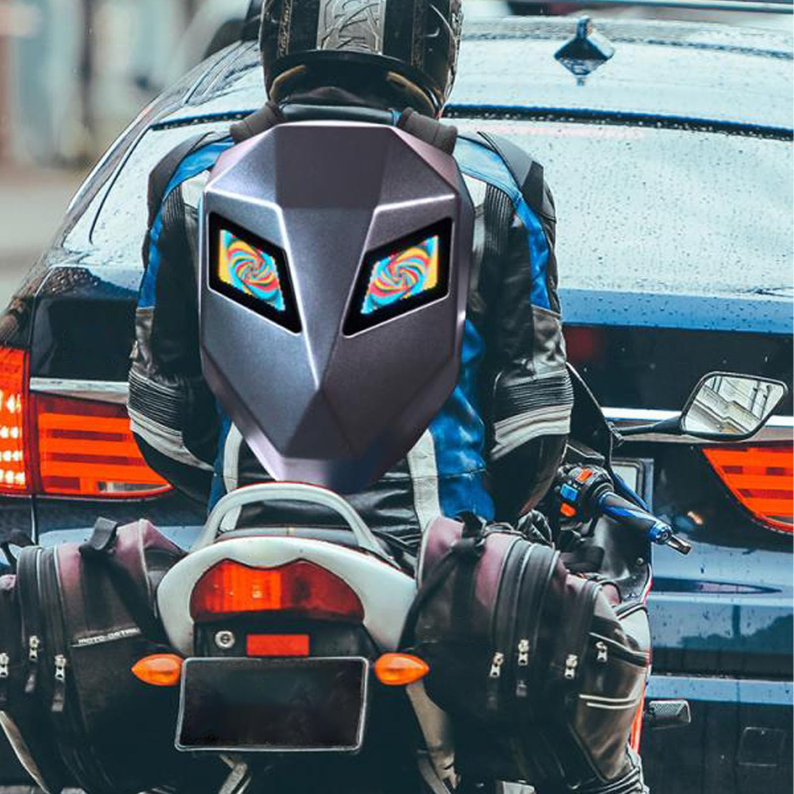 Asixxsix Mochila LED, Control APP Bluetooth Mochila LED para moto con pantalla a todo color programable, USB recargable impermeable duro casco bolsa para viajes de motocicleta de equitación