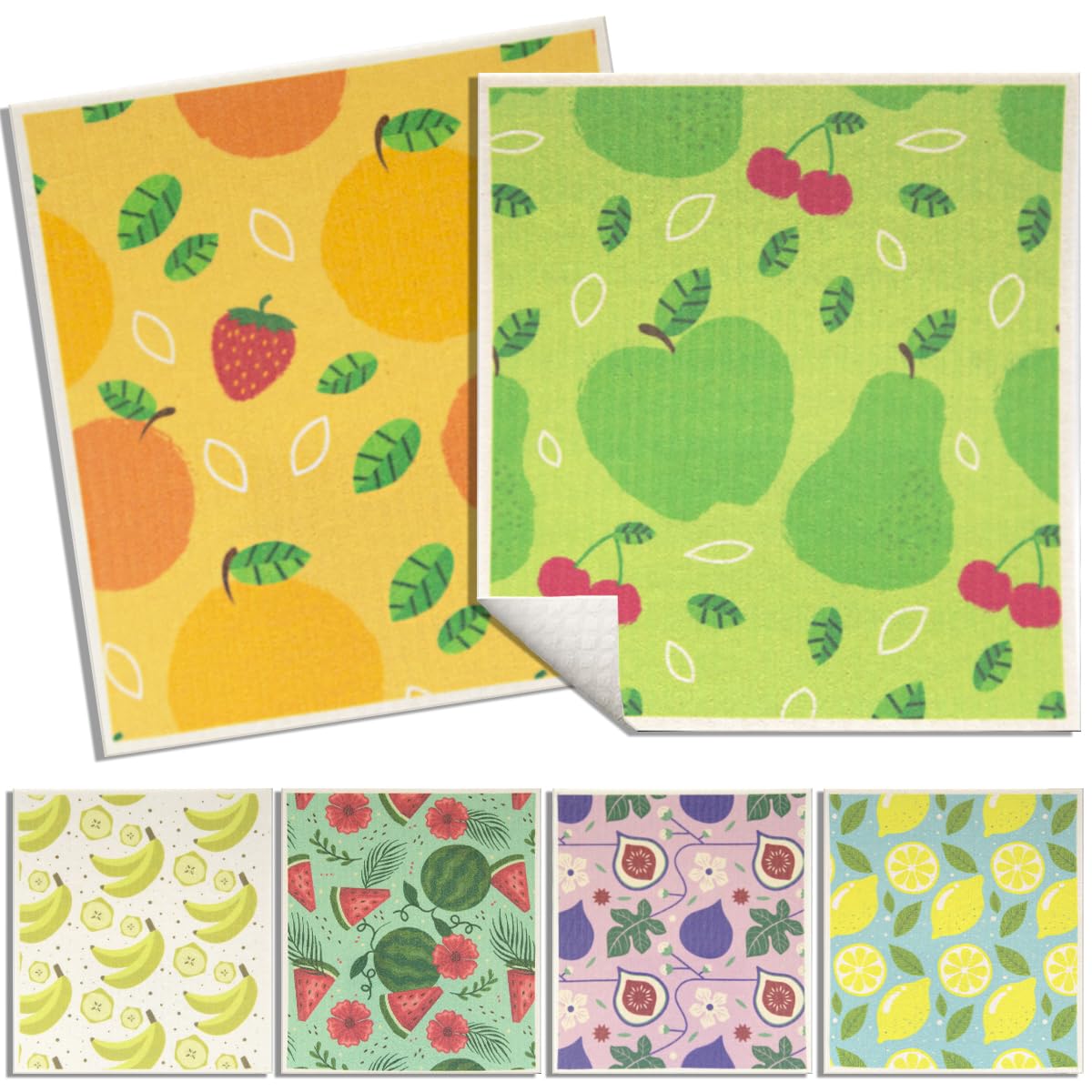 6 - Pack Swedish Kitchen Dish Cloths - Reusable Paper Towels for Counters & Dishes - Eco Friendly Cellulose Sponge Cloth - Assorted (Fruits) โ image 1