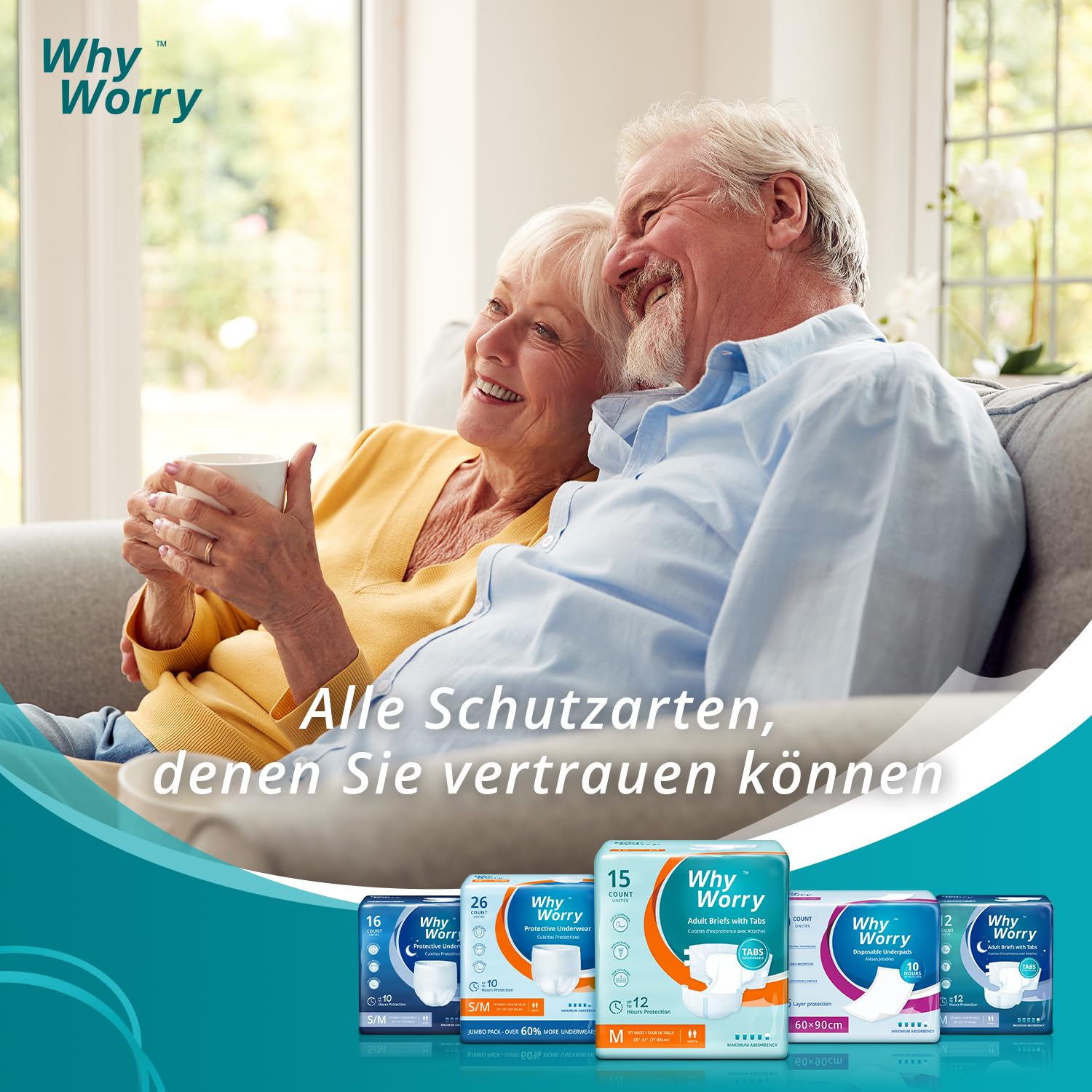 WhyWorry Windeln für Erwachsene Maximale Saugfähigkeit, Größe XL, 15 Stück | Einweg Inkontinenz Slip für Frauen und Männer, Auslaufsichere Windel, Schutz über Nacht, Geruchskontrolle, Unisex
