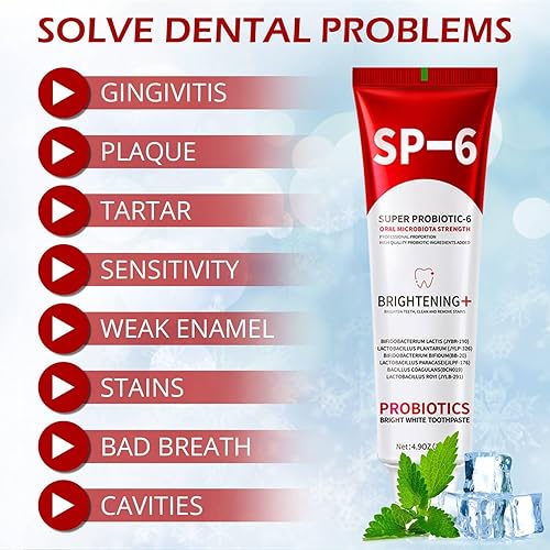 Miniatura 3 de SP-6 Probióticos pasta de dientes blanqueadora - Probióticos para blanquear los dientes y la salud de las encías - Seguro para esmalte, sin flúor,