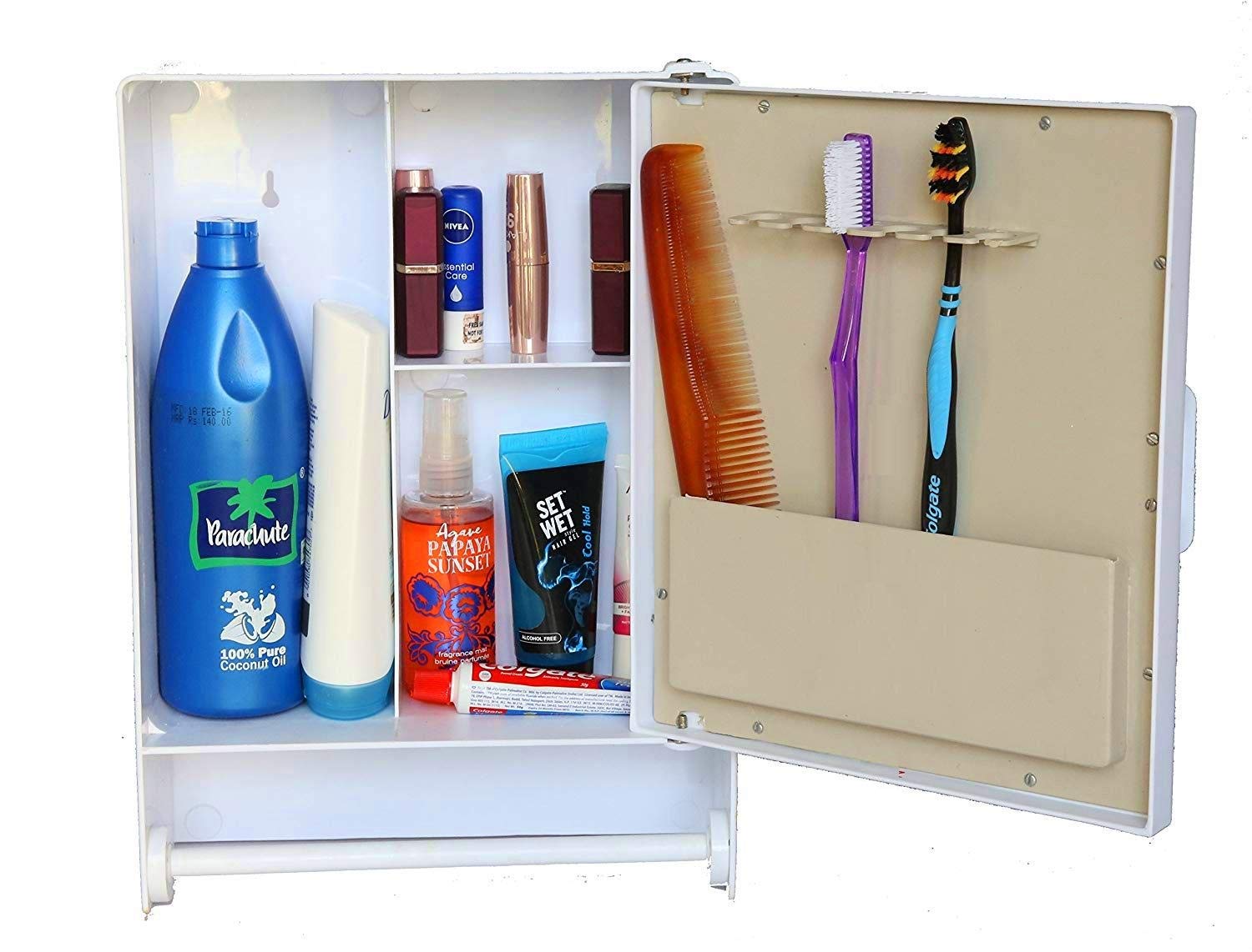 Epraiser Bathroom Cabinet with Mirror Door, Towel Rod & Toothbrush Holder Model Style (4 Shelves_White_14 Inch x 10 Inch x 4 Inch)-image-34