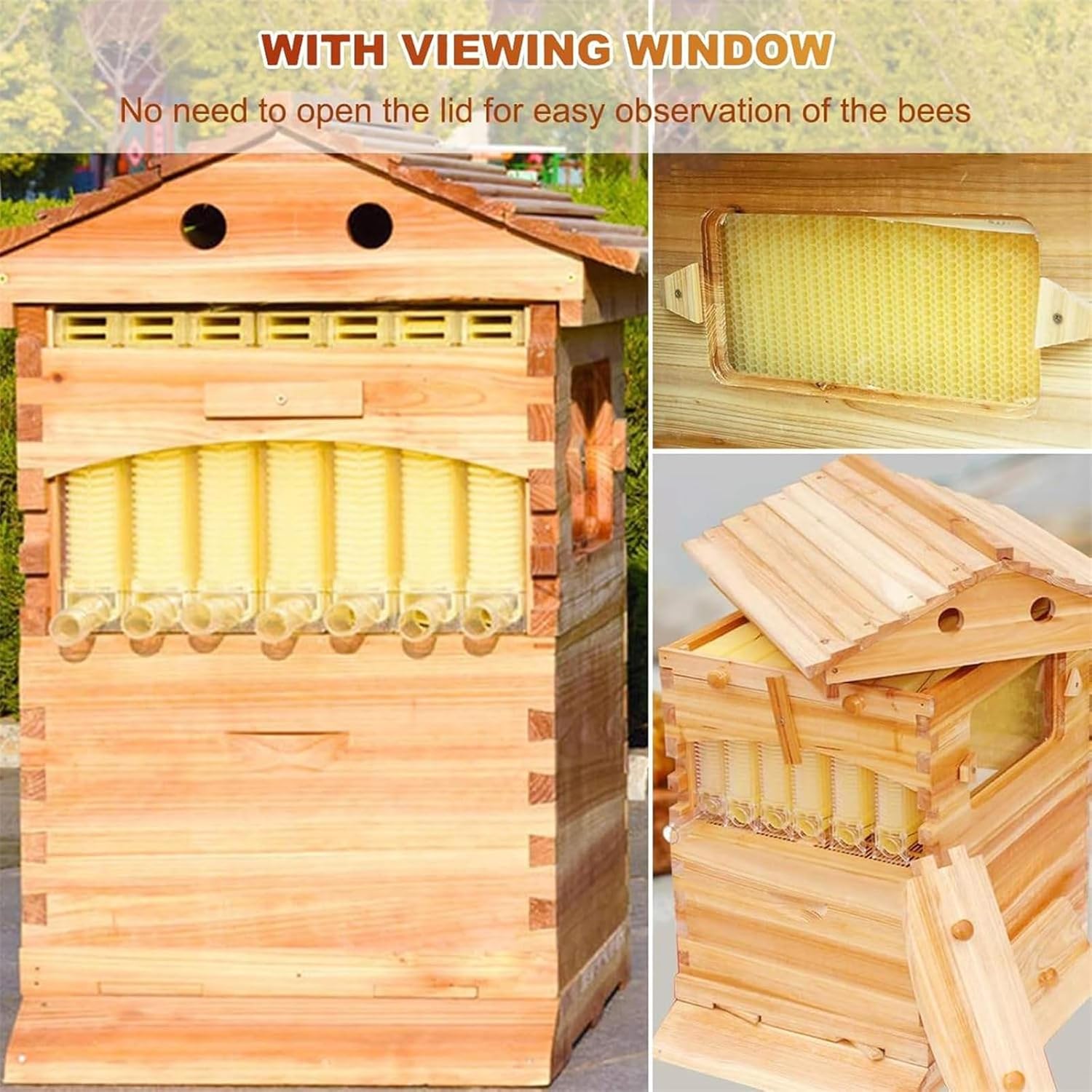 Self-Flowing Honey Beehive Kit with Observation Window & Honey Spout - Complete Beekeeping System for Backyard Beekeeping, Easy Honey Harvesting & Hive Management