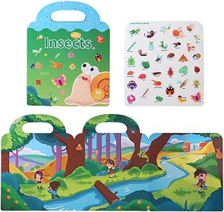Libros de pegatinas de viaje para niños, libro de pegatinas para vehículos - Papel rompecabezas portátil impermeable - Decoración de necesidad con asa, herramienta de aprendizaje 'educación