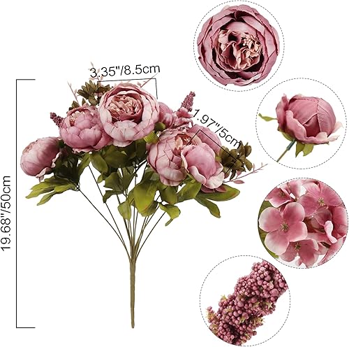 Miniatura 7 de Pusuny 2 piezas de peonías artificiales artificiales para decoración, flores de seda de peonía sintética, arreglos florales, ramos de boda,