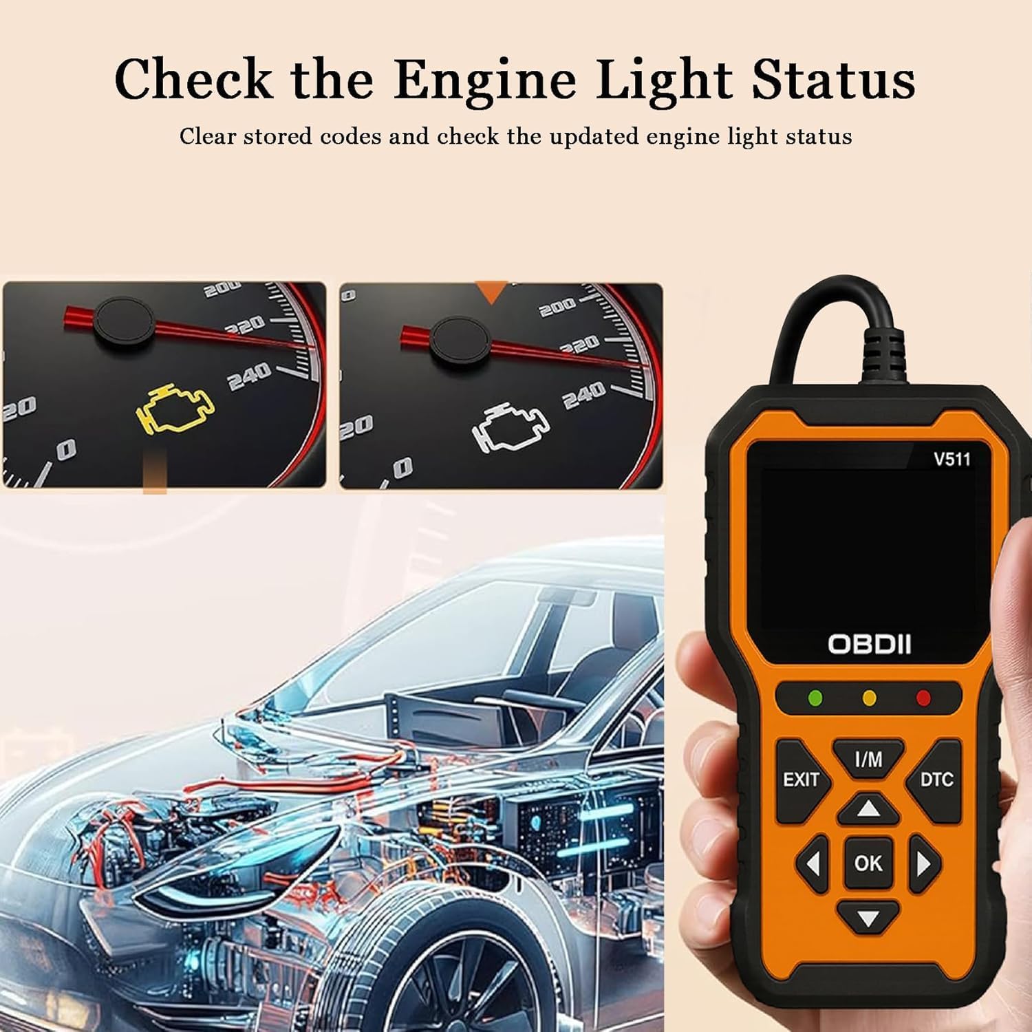 OBD2 Auto Diagnostica per Fiat Panda 2017-2026 | Lettore di Codici Motore e Strumento Diagnostico Spia Motore con Dati in Tempo Reale,Orange