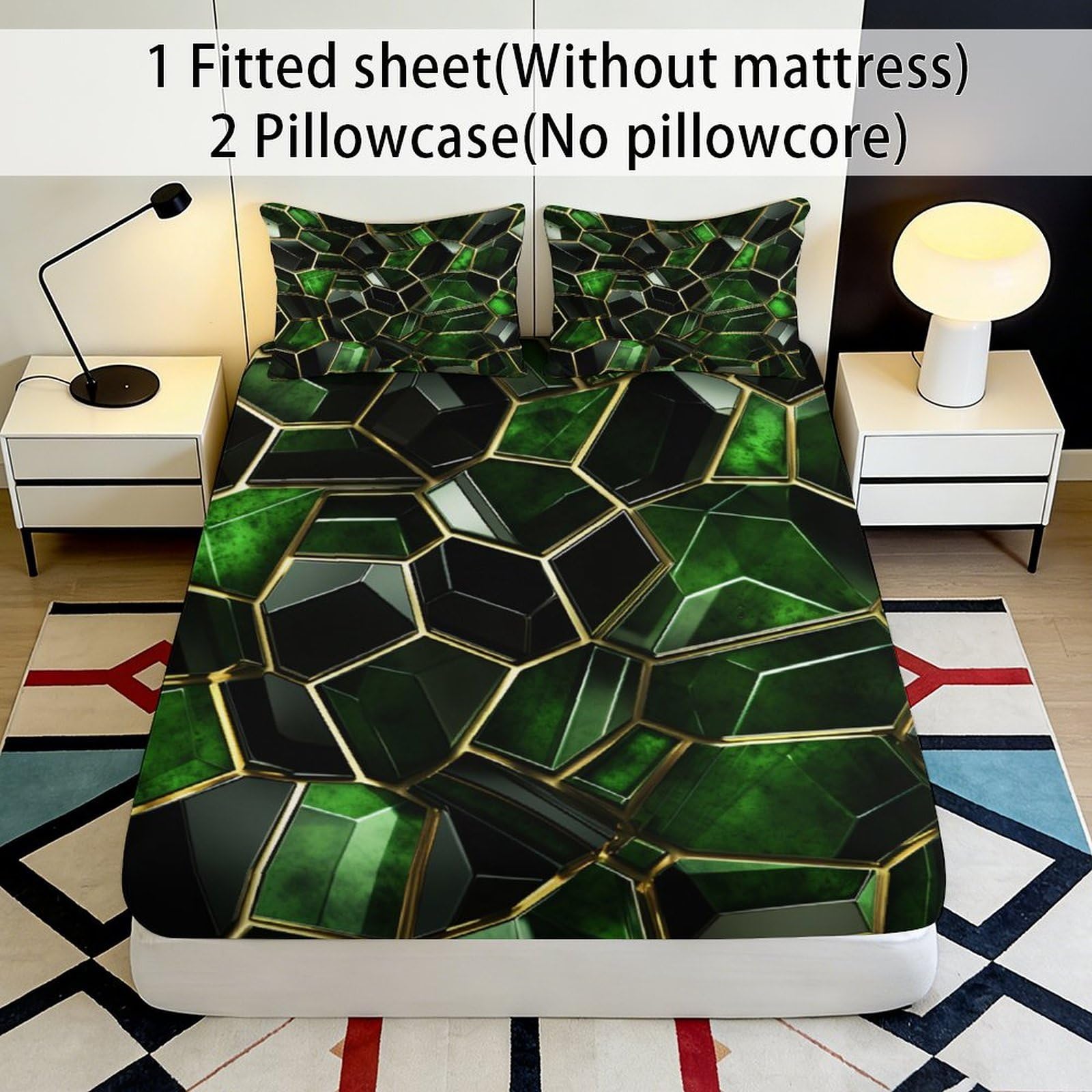 Lenzuolo con angoli con stampa geometrica 3D, in microfibra, antiscivolo | morbido, coprimaterasso, facile da pulire, traspirante, lavabile, 180 x 200 x 25 cm