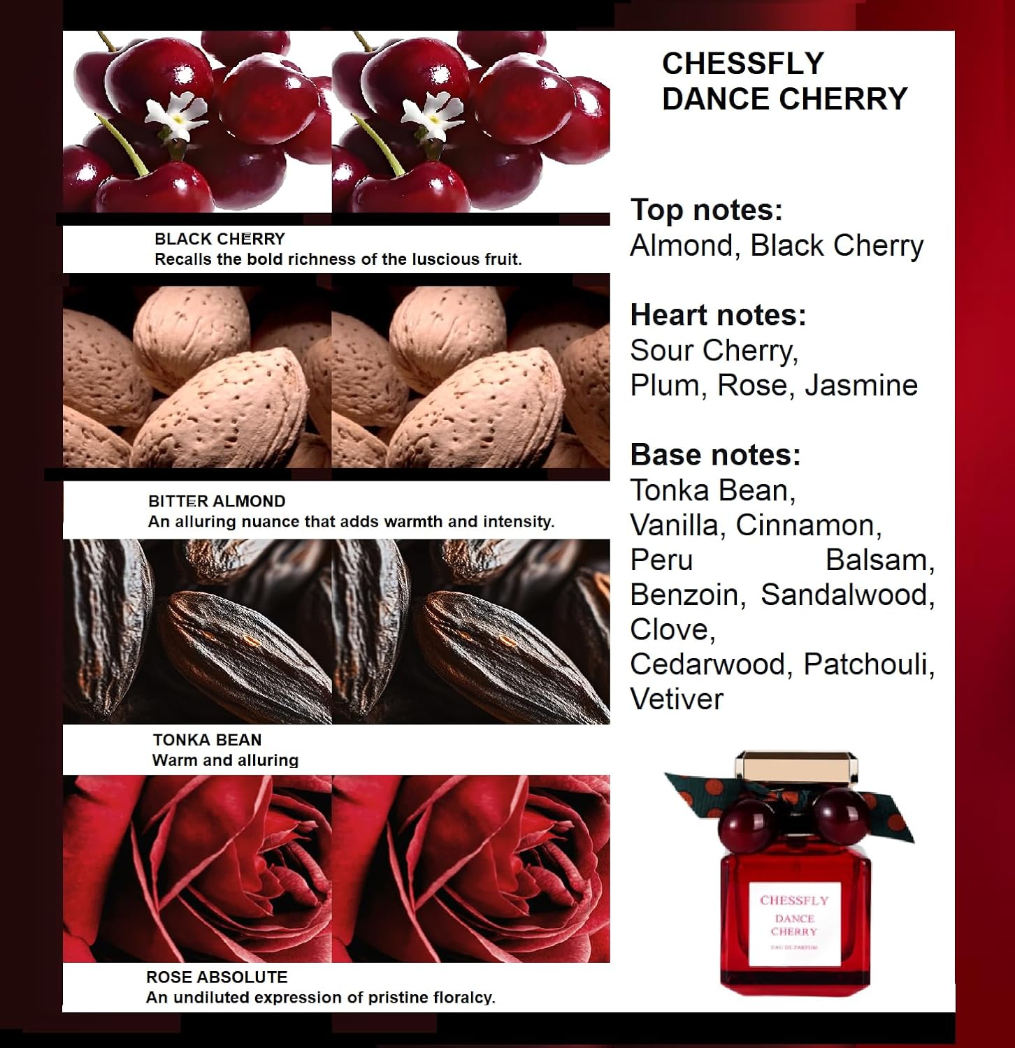 Dance Cherry Perfume for Women by Chessfly, Lost in Temptation Eau de Parfum Body Spray, 1.7 Fl Oz,Fragrance with Black Cherry, Almond & Rose Notes - Image 2