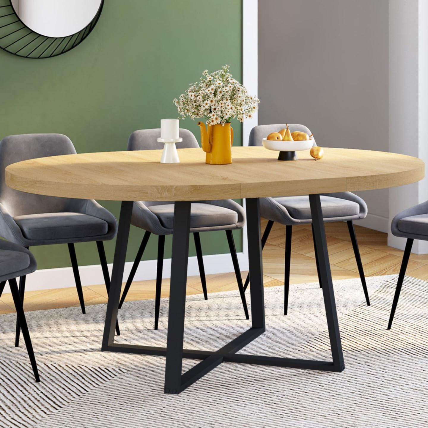 IDMarket - Ausziehbarer runder Esstisch Selma 4-8 Personen Holz und Schwarz 110-150 cm