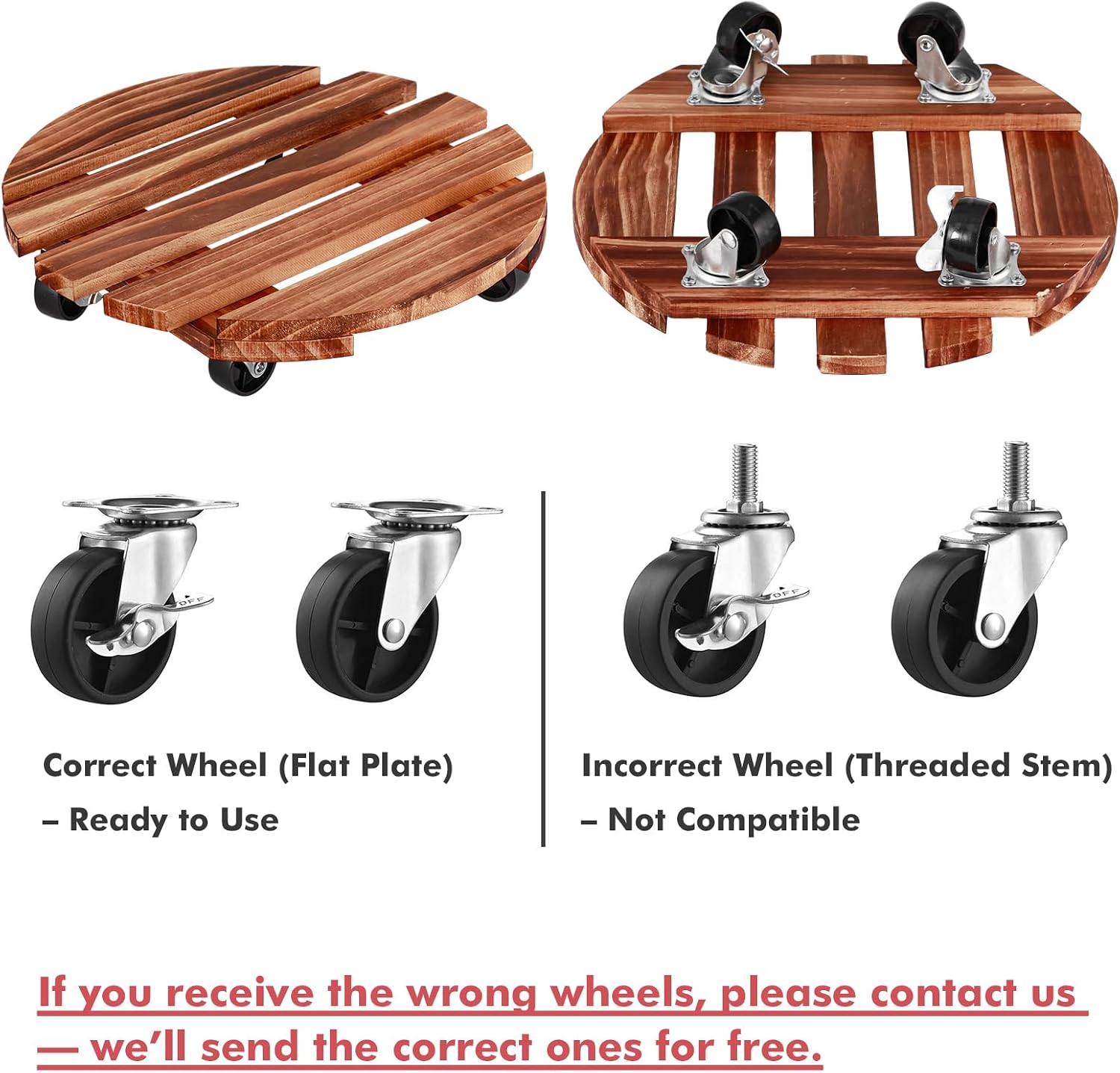 12 Inch Plant Caddy with Wheels, 4 Pack Rolling Plant Stand Rollers with Casters Wooden Plant Dolly with Wheels Heavy Duty Rolling Planter Base for Indoor & Outdoor Plants Natural Wood Flower Stand