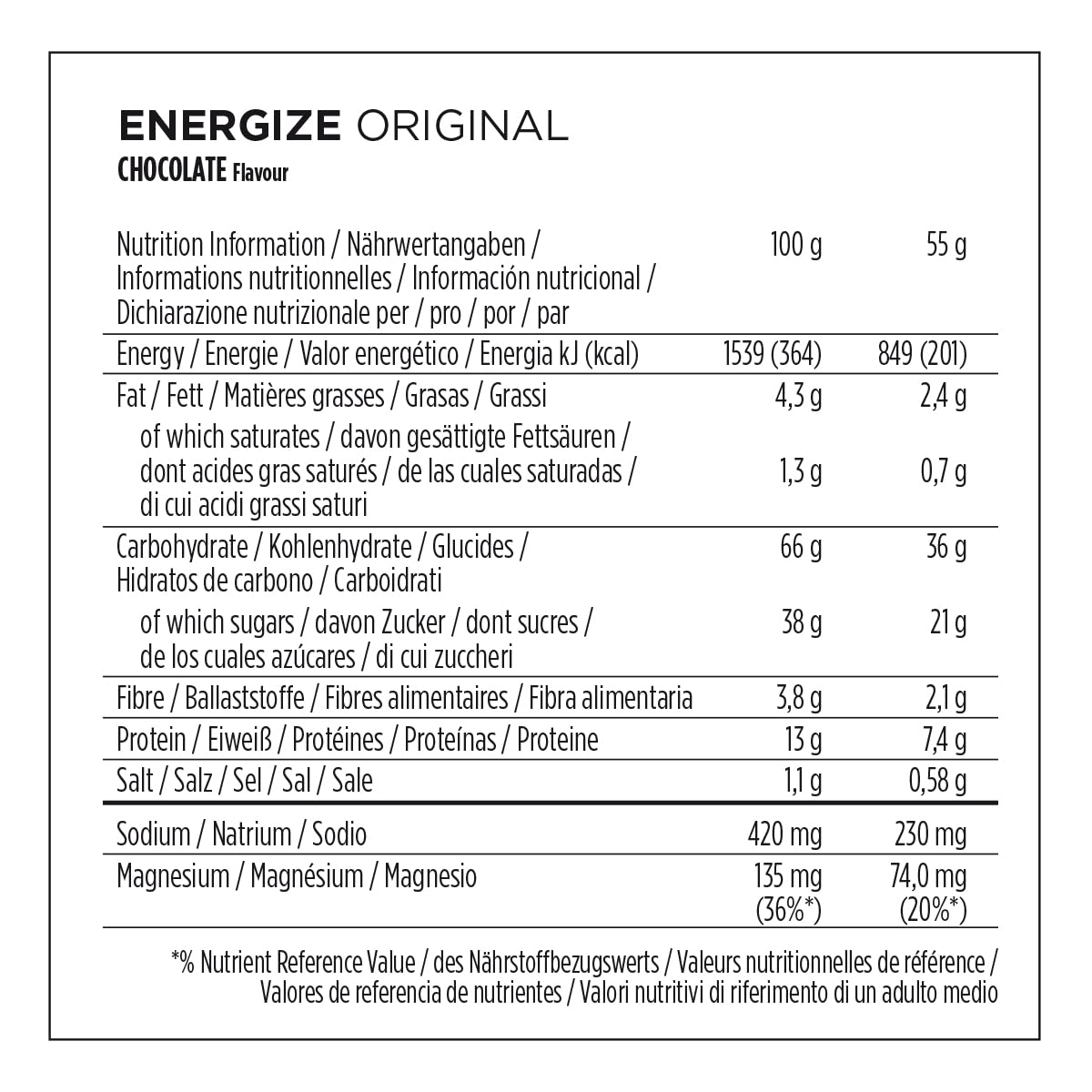 Powerbar Energize Original Chocolate 25x55g - Barre énergétique à haute teneur en glucides + Magnésium et sodium C2MAX
