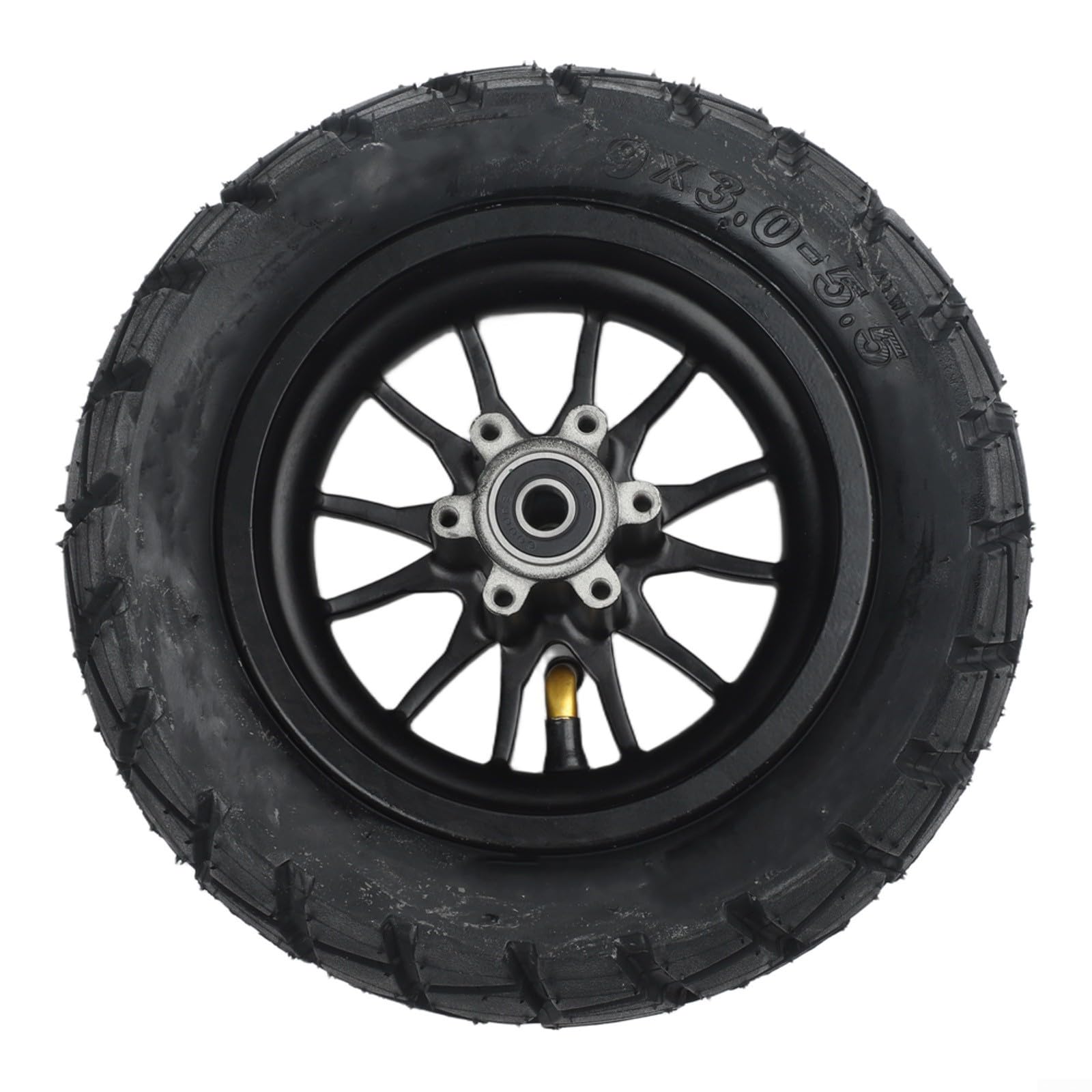 Mozzo ruota anteriore e posteriore per scooter elettrico Kukirin G2 Pro DB, 9 x 3.-. Set di pneumatici senza camera d'aria con assorbimento degli urti per fuoristrada (ruote + pneumatici neri)