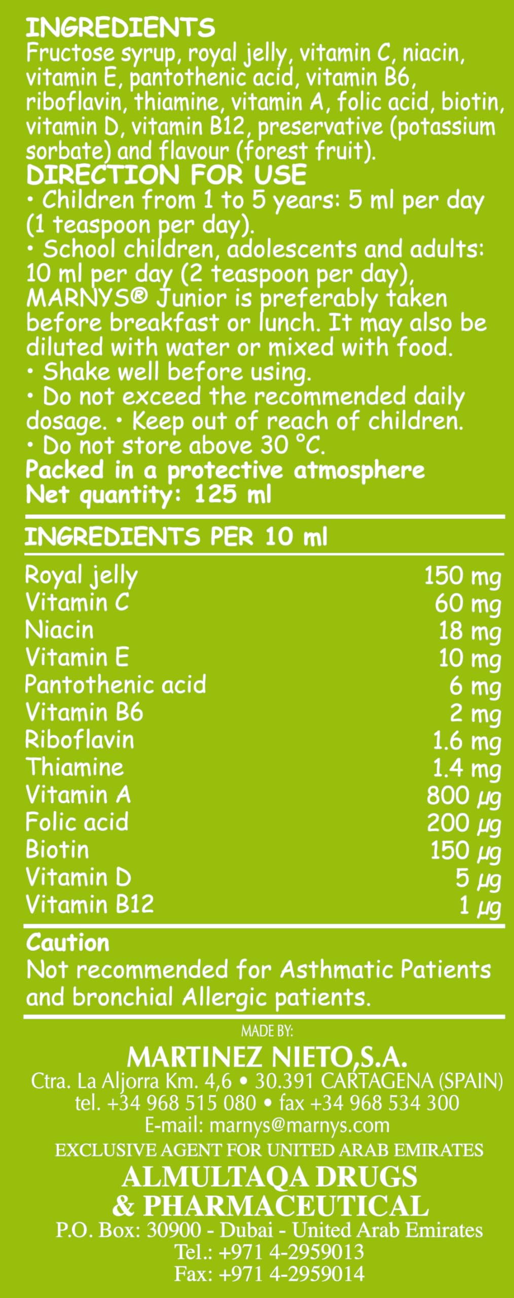 MARNYS Junior Multivitamin Syrup Twin Pack (Buy 1 Get 1), 2 x 125ml with Royal Jelly & Vitamins for Children, Great-Tasting Liquid to Support Growth, Immunity, Energy & Concentration