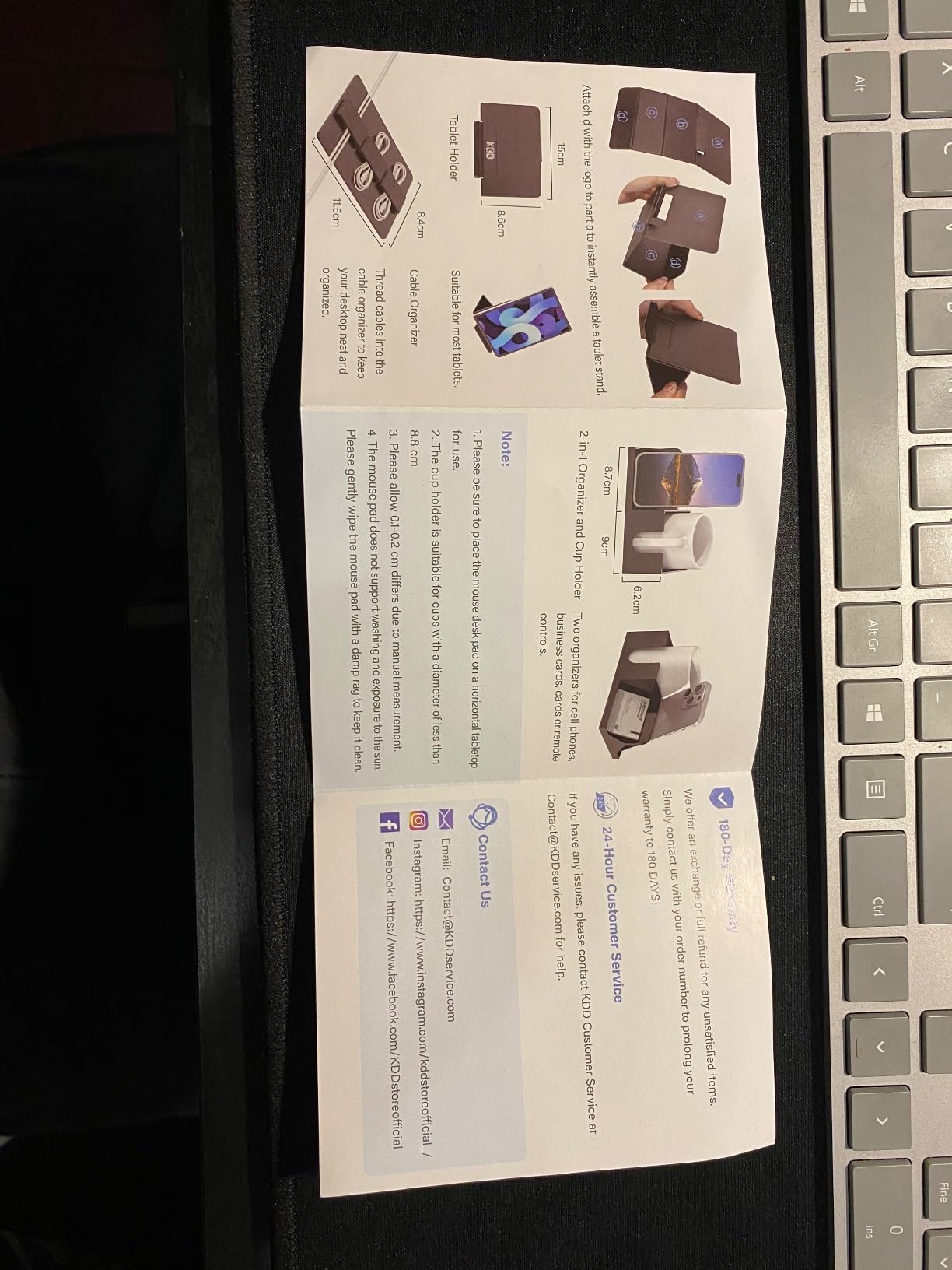 Set Sottomano Scrivania KDD 6 In 1 - Pelle PU, Con Portapenne, Portabicchieri E Supporto Tablet