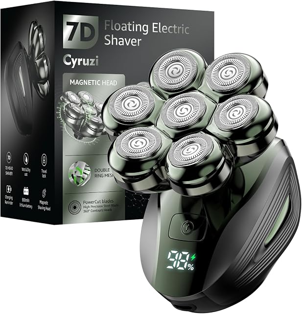 Head Shavers for Bald Men: Upgraded Detachable Head Shaver - IPX7 Waterproof Wet or Dry Electric Razor for Men - 7D LED Display Rechargeable Shaving Grooming Kit with Type-C Charge (Dark Green)