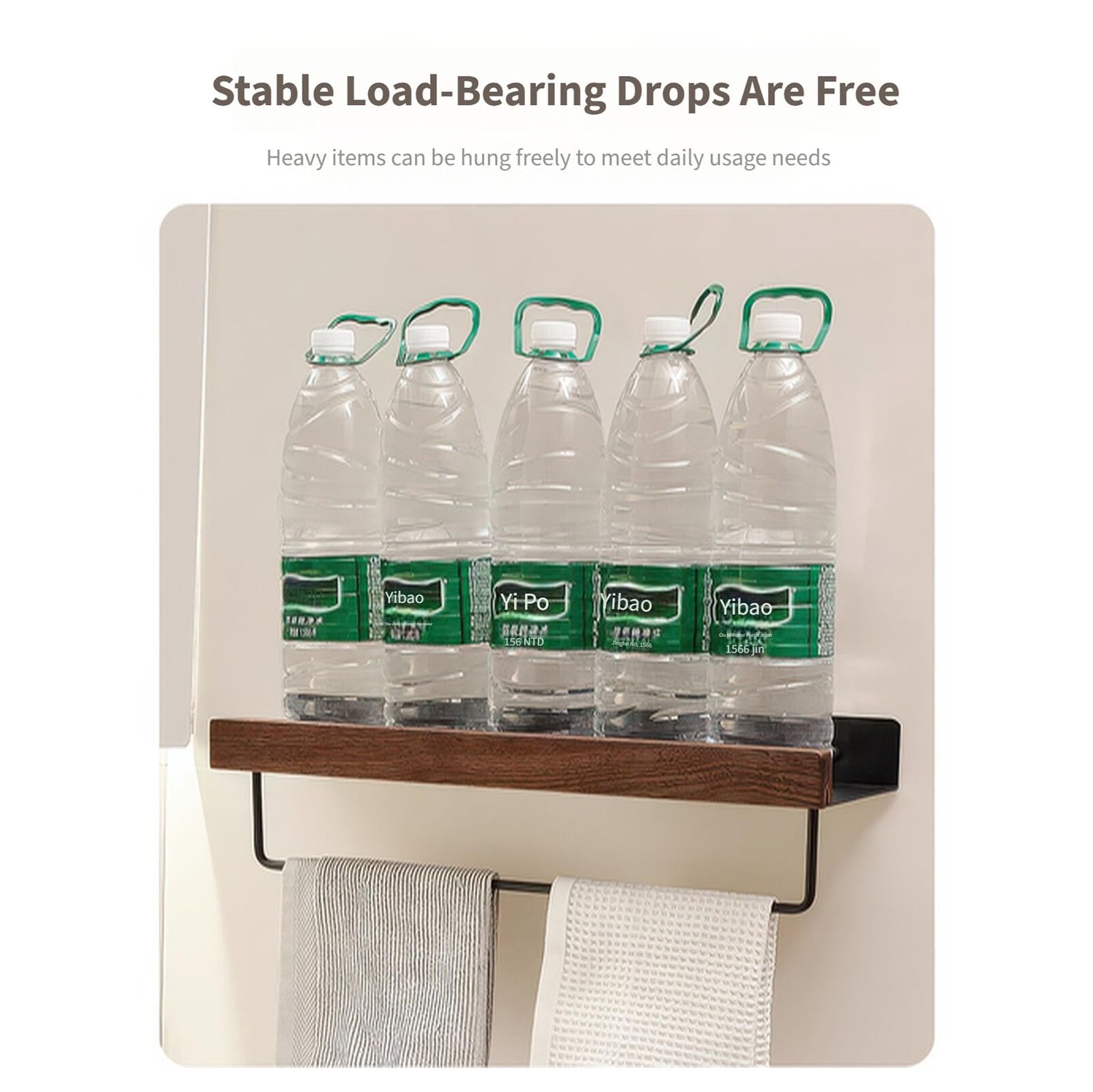 Organizer Da Bagno A Parete Senza Fori, Portasciugamani Doccia In Acciaio Al Carbonio Effetto Legno Per Bagno, Doccia, Cucina(400mm)