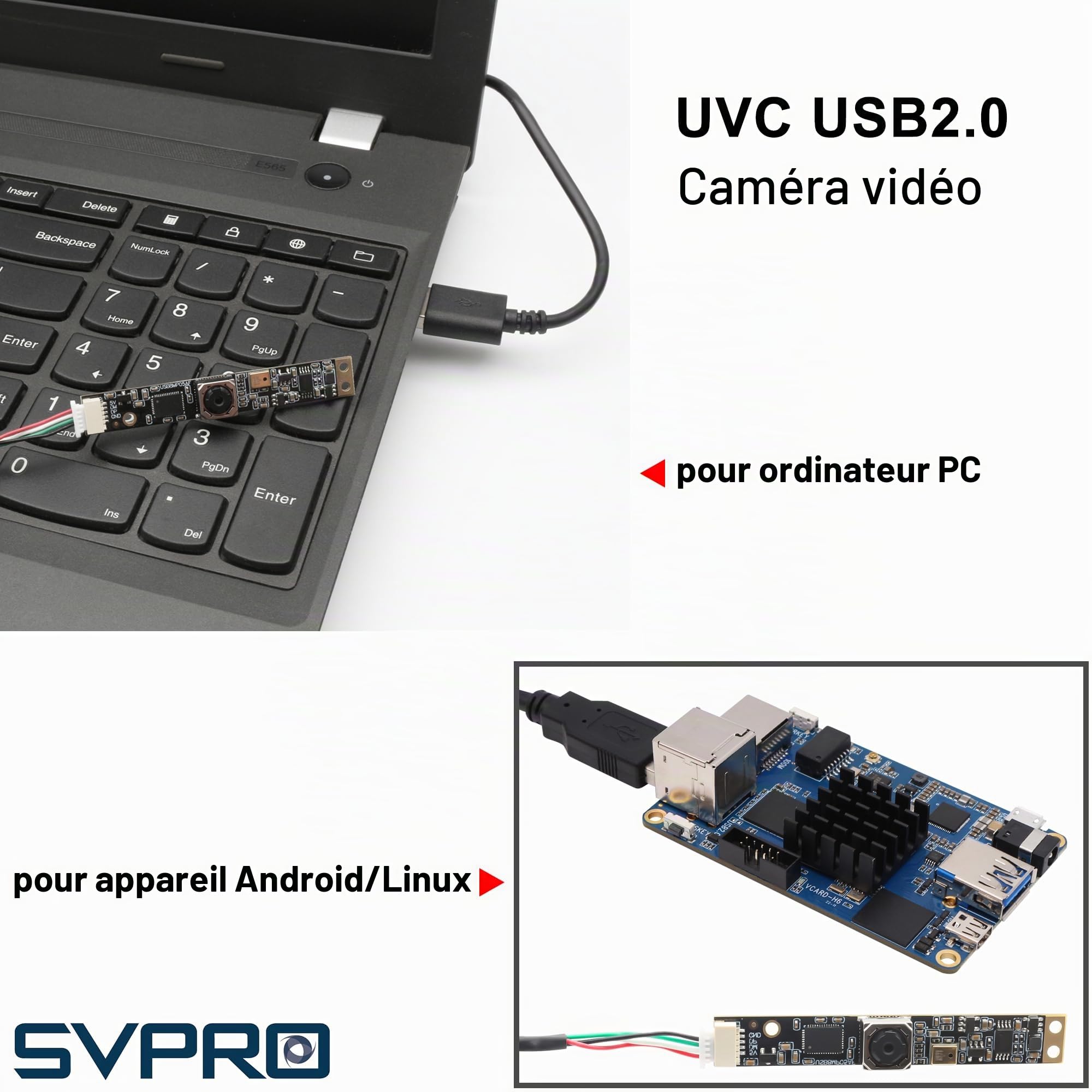 Svpro Caméra USB autofocus 8 MP avec microphone pour ordinateur UVC USB2.0 Mini webcam Board