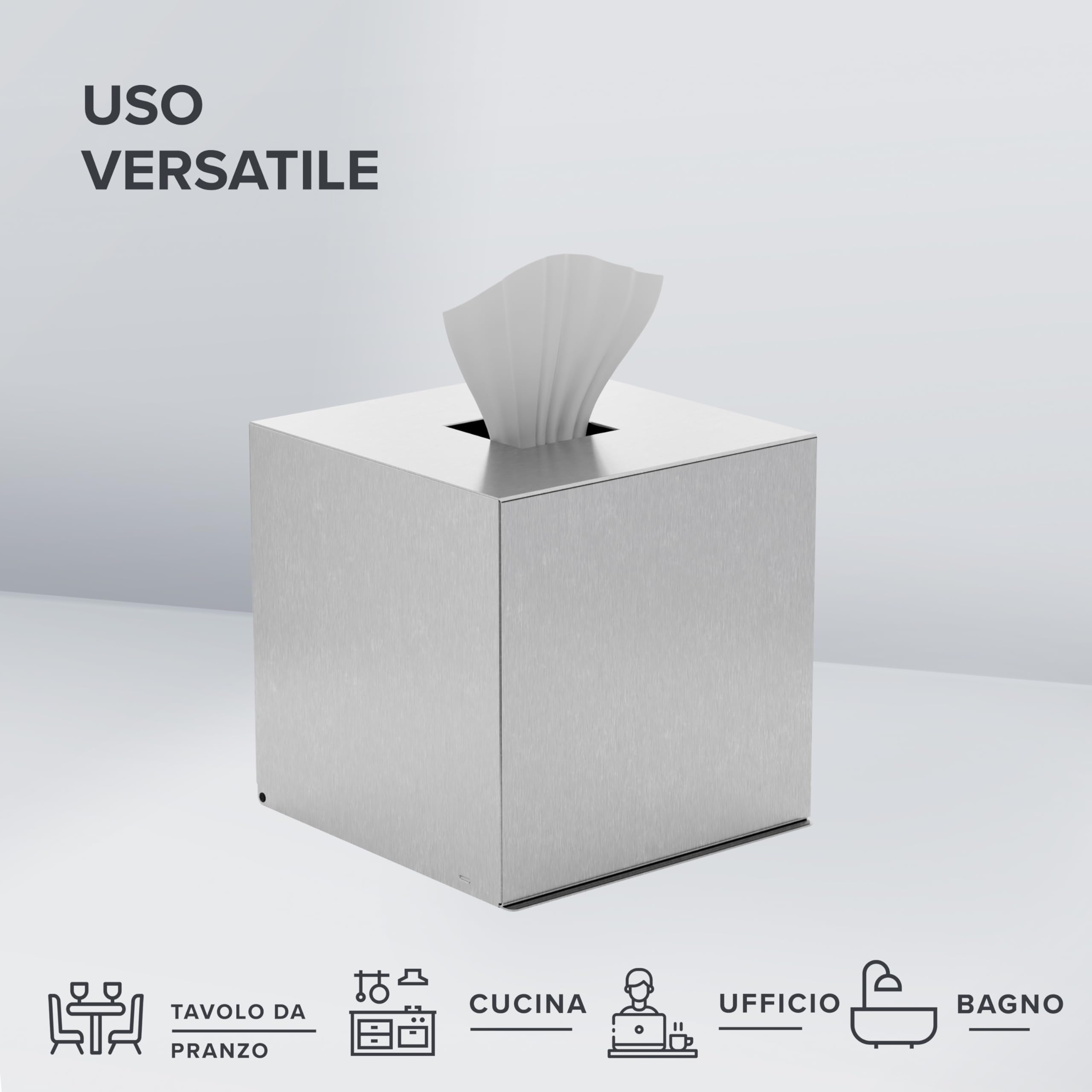 ovimar scatola quadrata per fazzoletti cosmetici Svitringen | acciaio inox | argento | dispenser per fazzoletti, asciugamani di carta o fazzoletti cosmetici | a forma di cubo per bagno, cucina